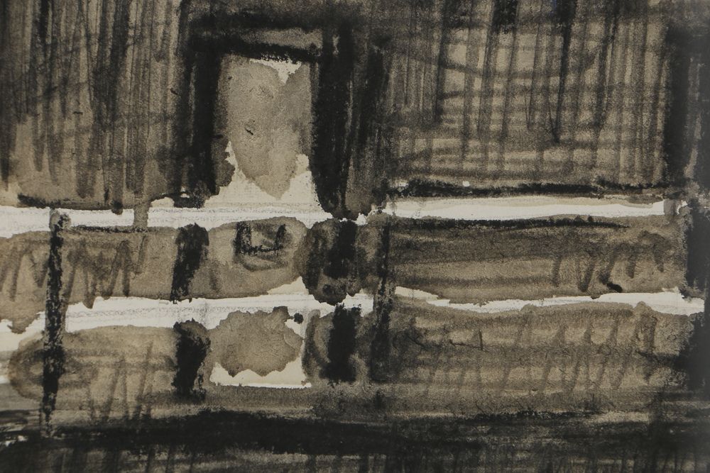 Tongo Watercolor Painting and Pastel Drawing on Paper Abstract Prison Scene