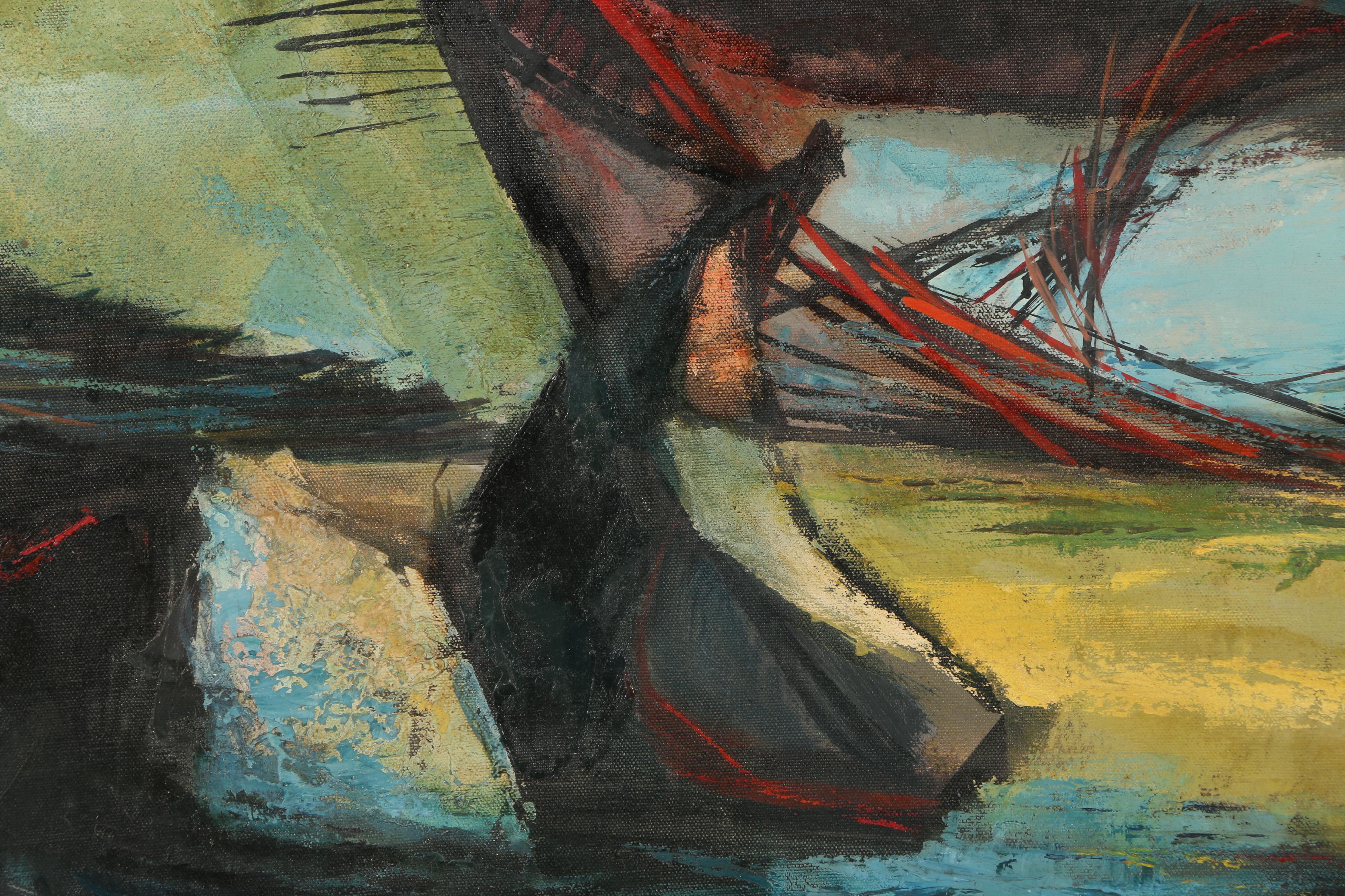 R. Butler Oil Painting of an Abstract Landscape