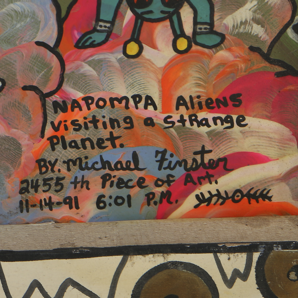 Michael Finster Oil Painting on Panel "Napompa Aliens Visiting a Strange Planet"