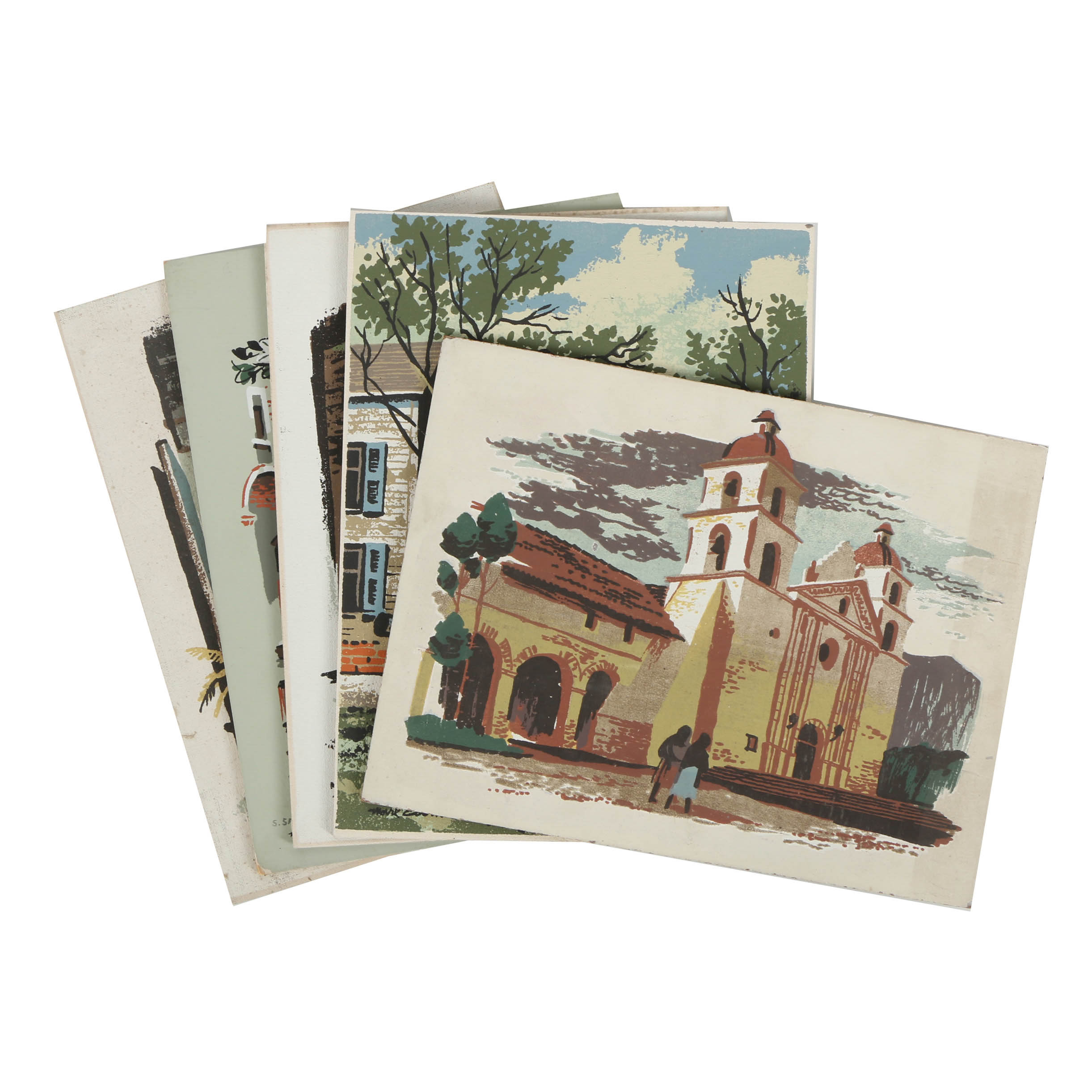 Collection of Mark Coomer Serigraphs on Boards of Architectural Scenes