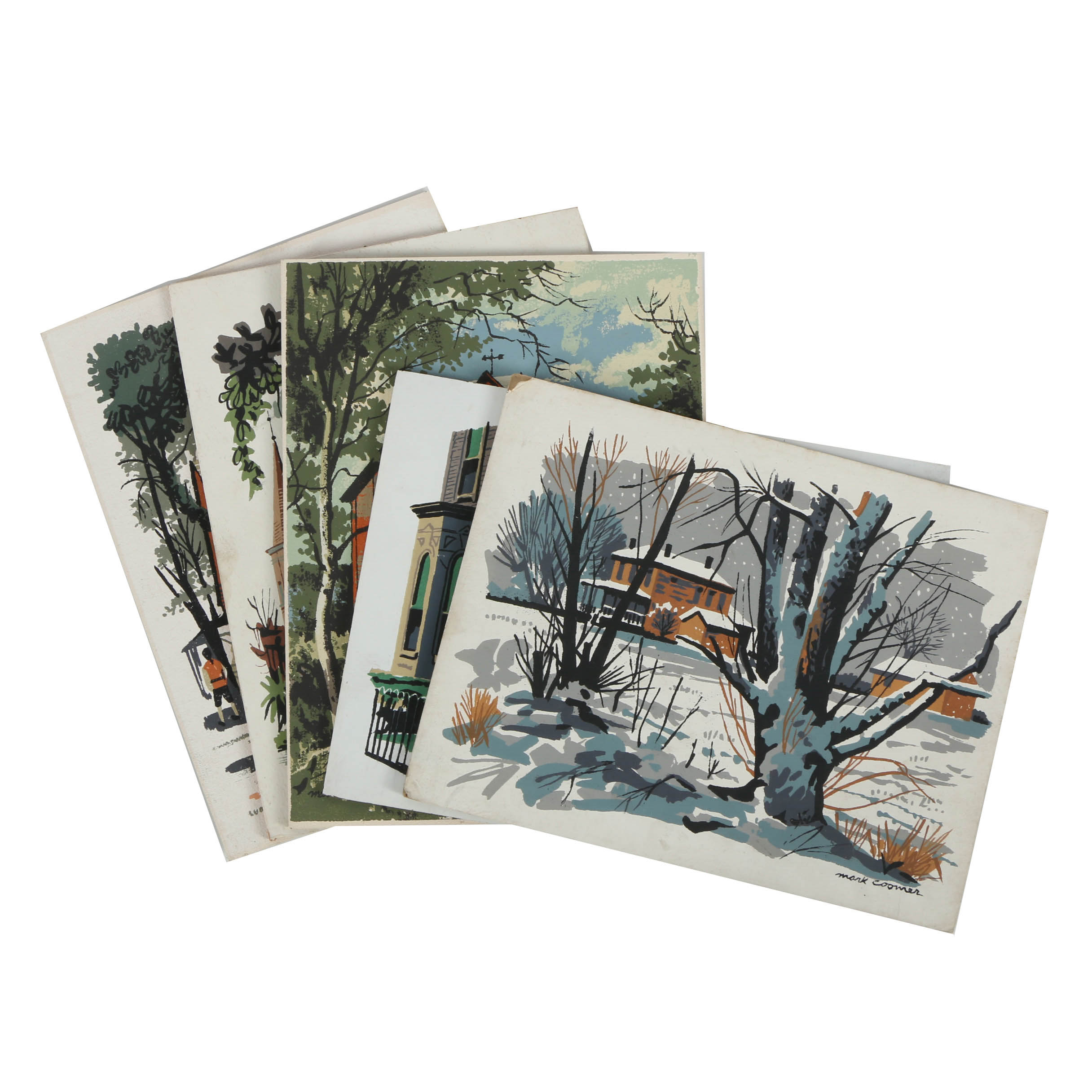 Assortment of Mark Coomer Serigraphs on Boards of Architectural Landscapes
