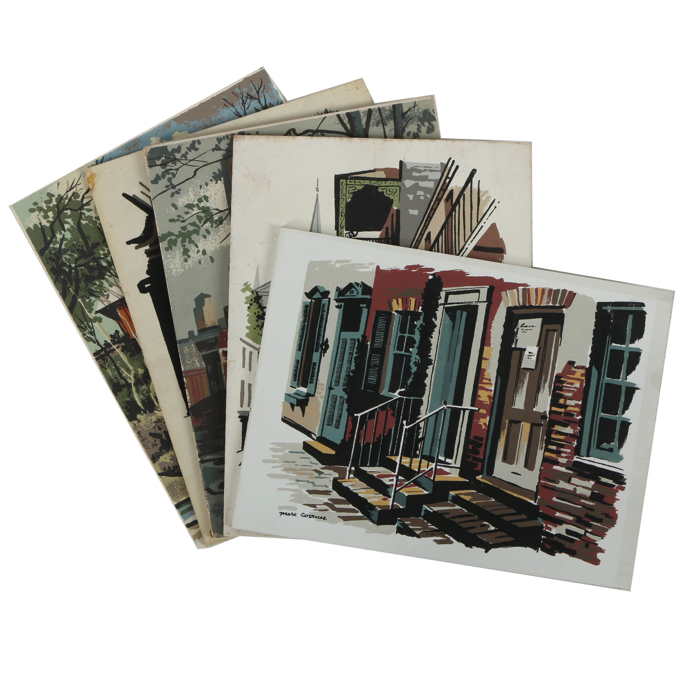 Collection of Mark Coomer Serigraphs on Boards of Architectural Landscapes