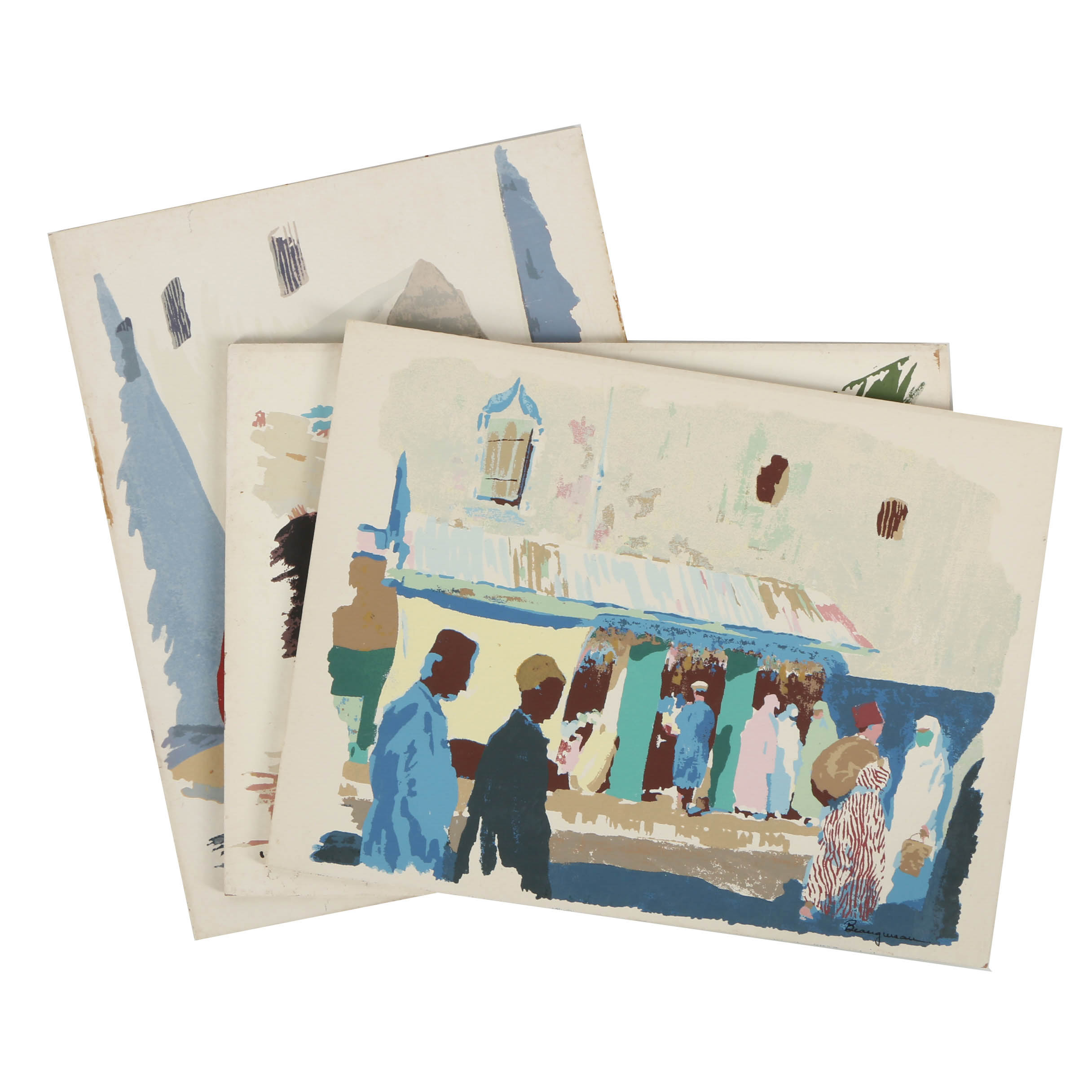 Variety of Francis Beaugureau Serigraphs on Board of Street Scenes