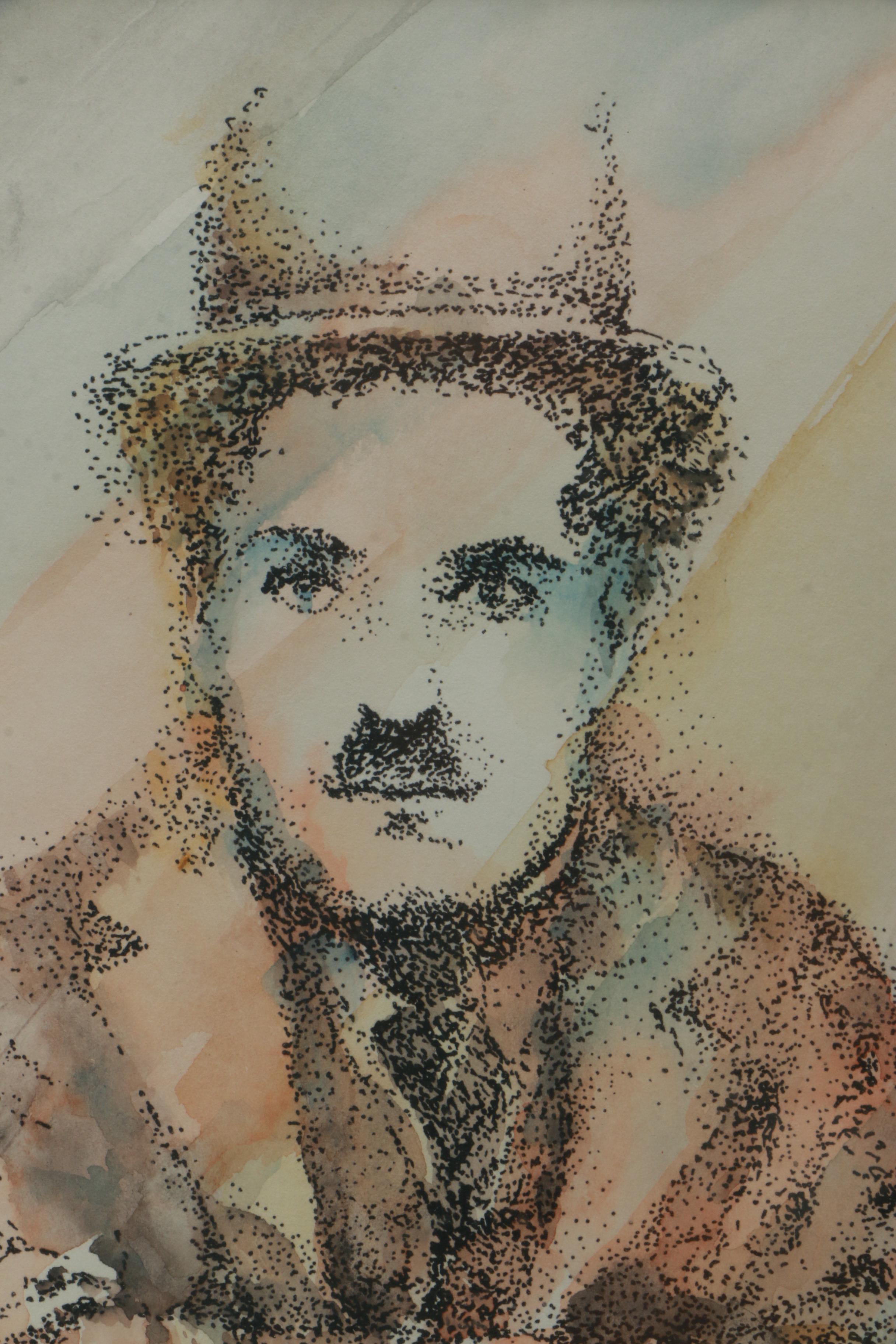 Hand-Colored Lithograph of Charlie Chaplin