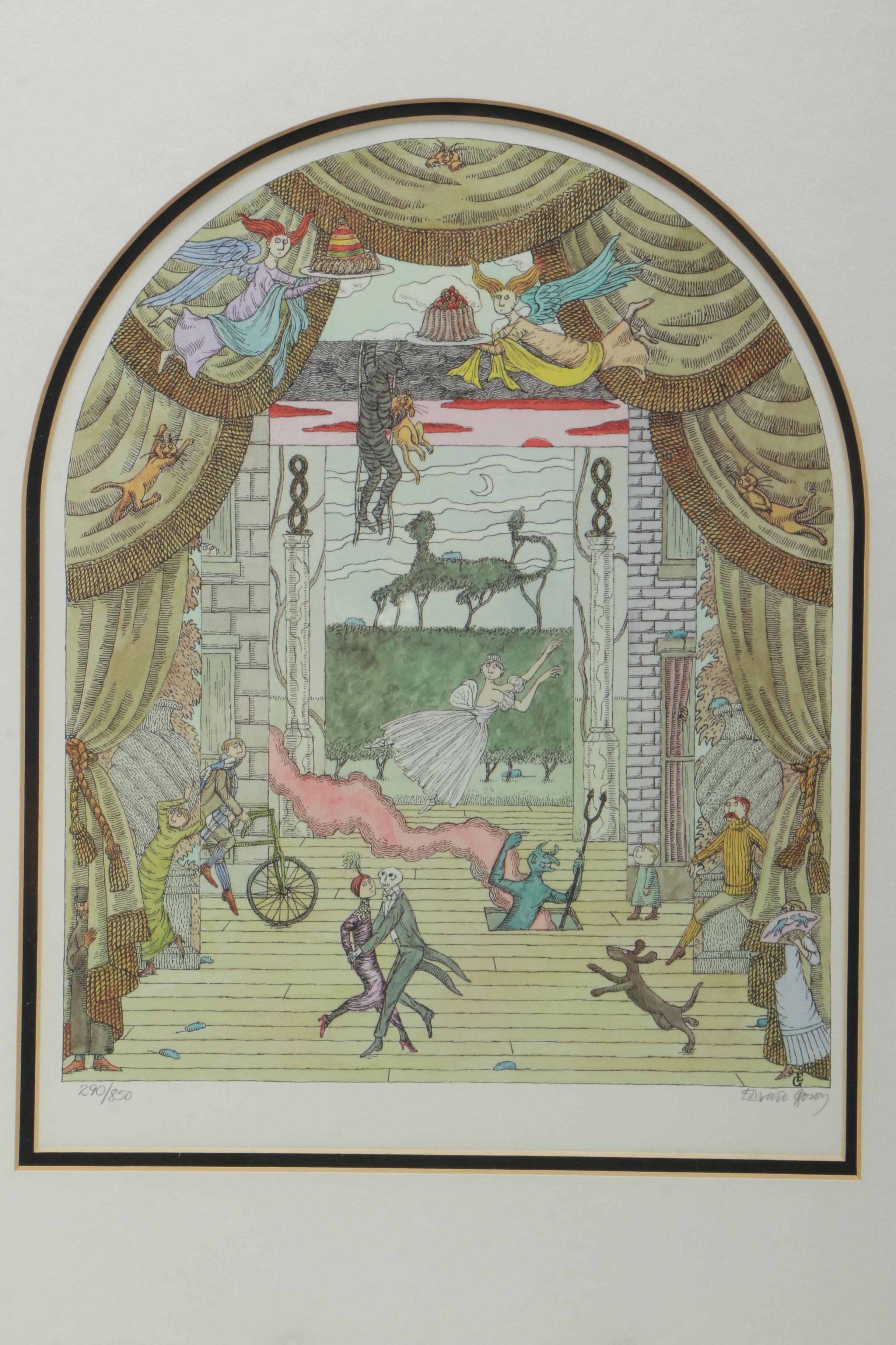 Edward Gorey Limited Edition Reproduction Print "Gorey Theater Dance"