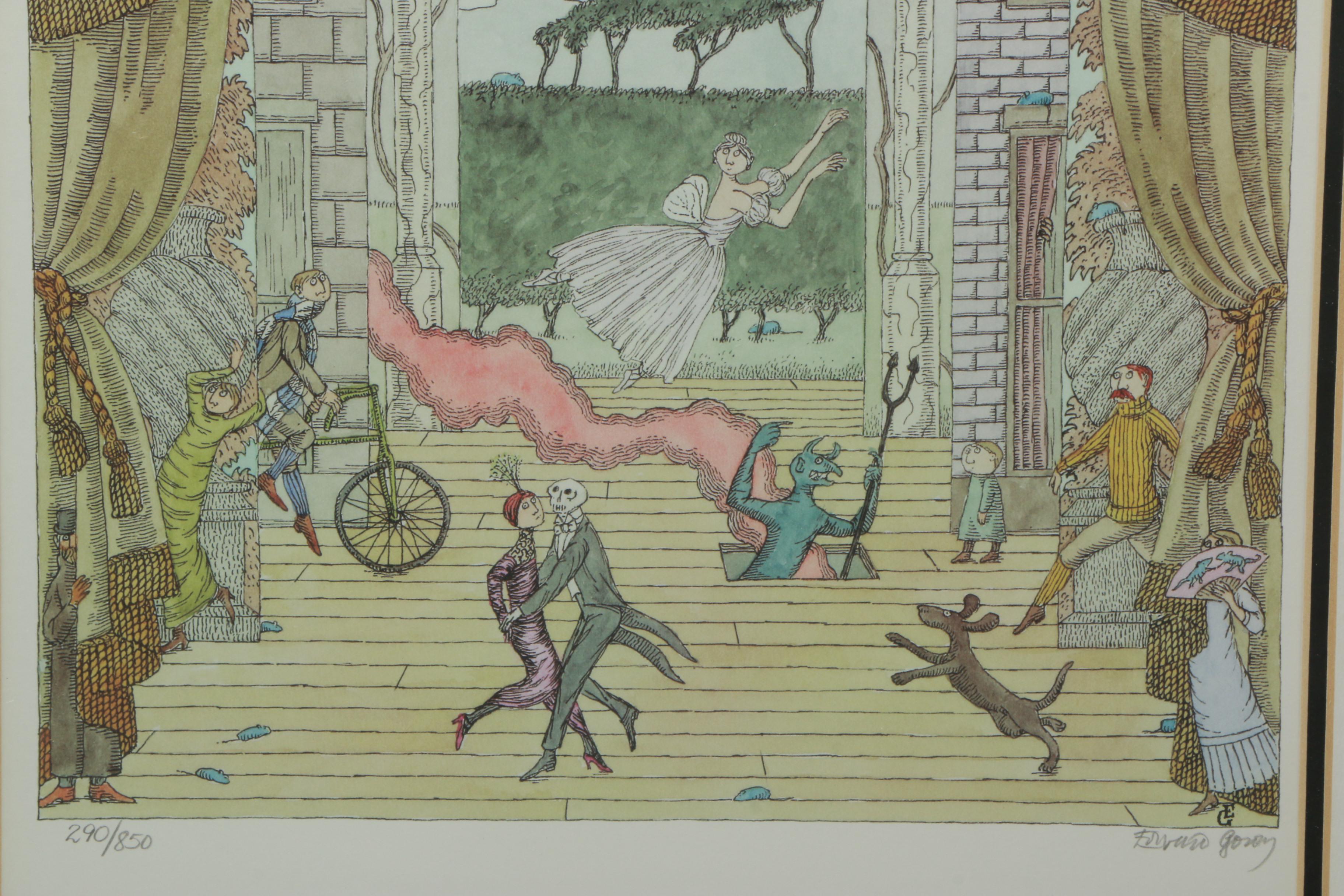 Edward Gorey Limited Edition Reproduction Print "Gorey Theater Dance"