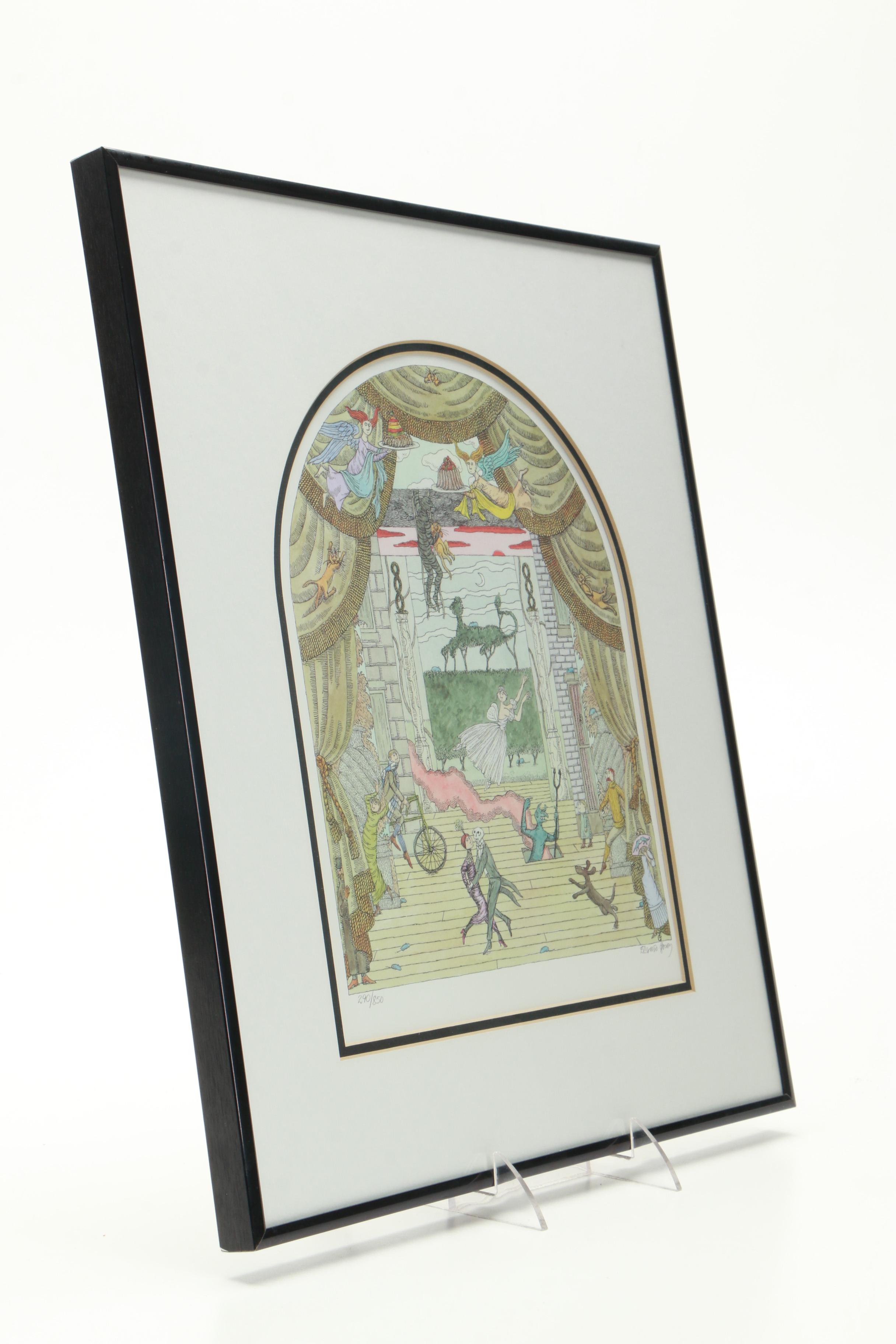 Edward Gorey Limited Edition Reproduction Print "Gorey Theater Dance"