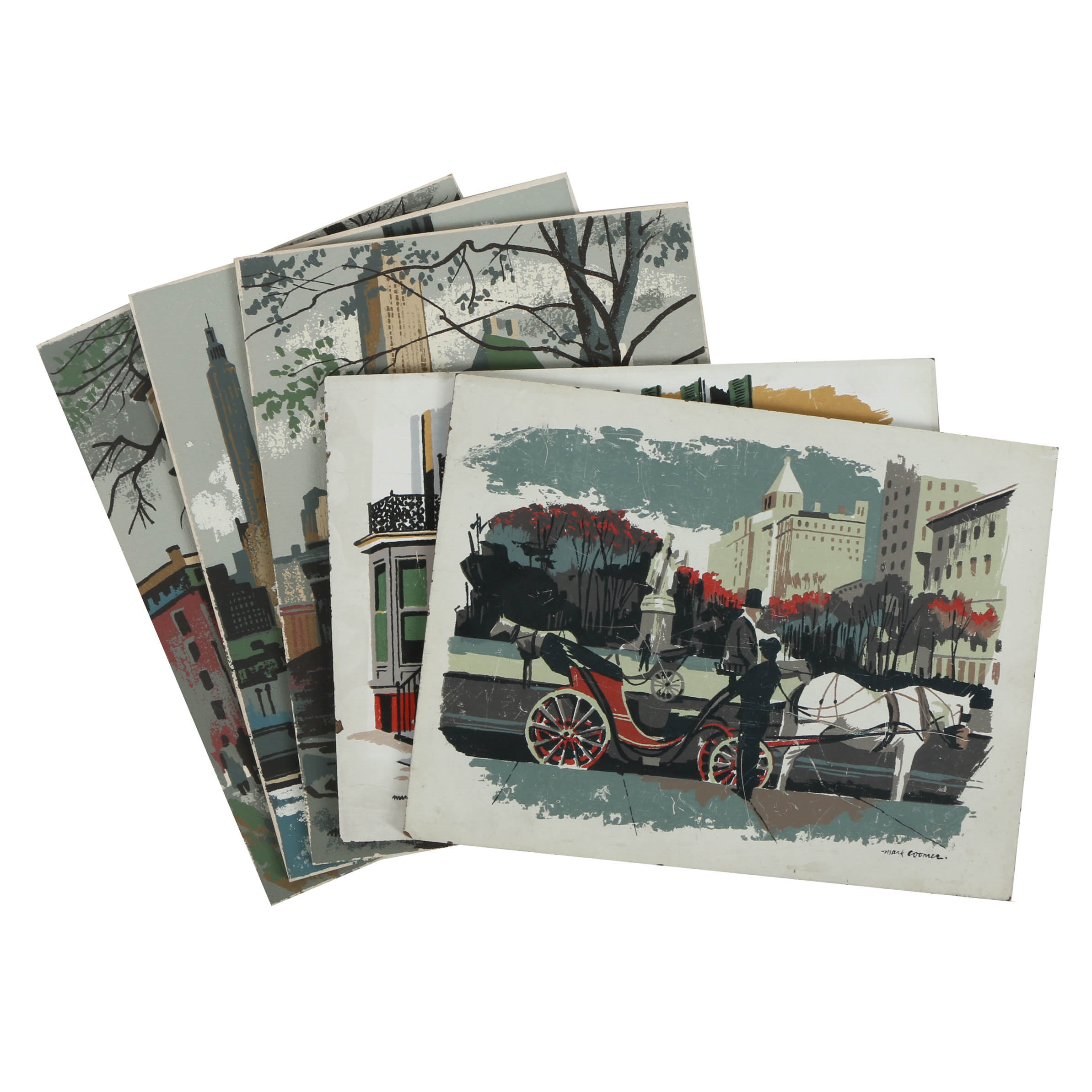 Collection of Mark Coomer Serigraphs on Boards of Architectural Landscapes