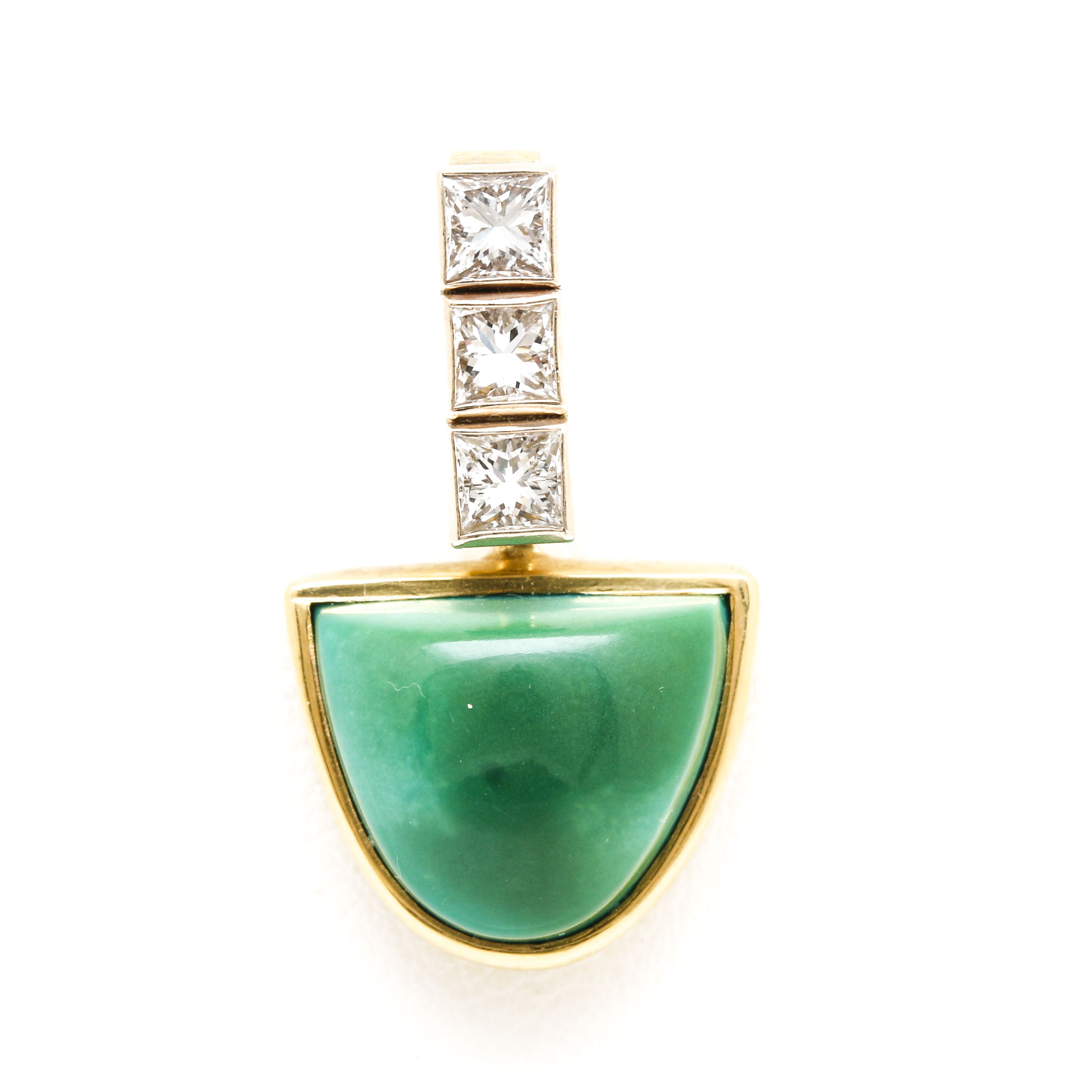 18K Yellow Gold Turquoise and Diamond Pendant With 14K Yellow Gold Accents