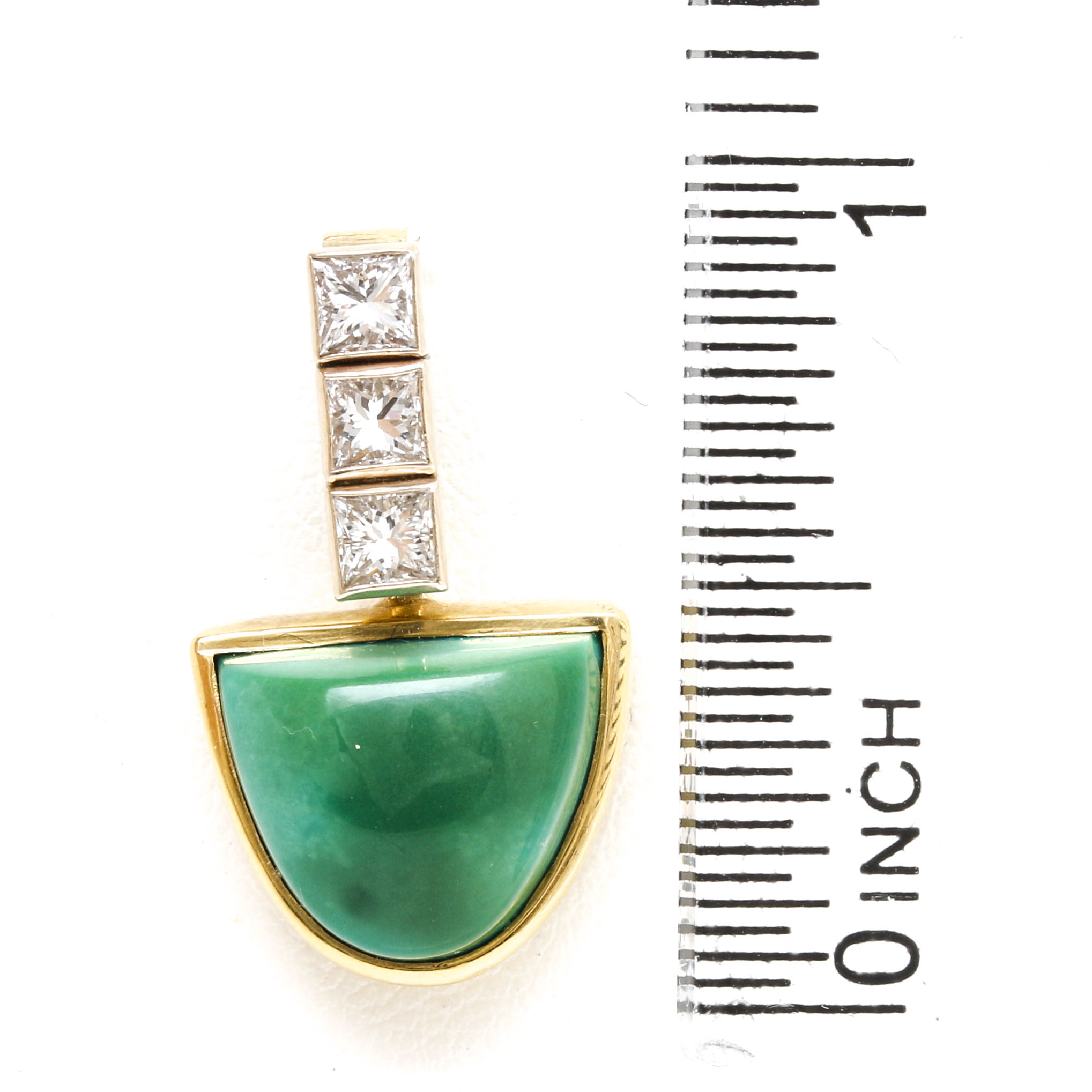 18K Yellow Gold Turquoise and Diamond Pendant With 14K Yellow Gold Accents