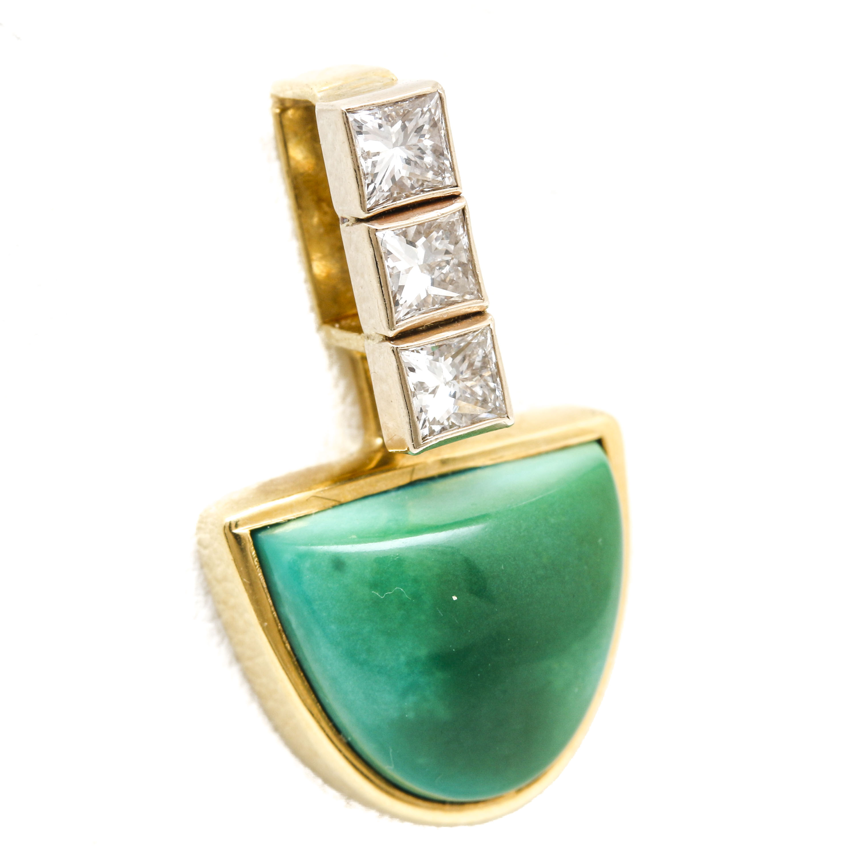 18K Yellow Gold Turquoise and Diamond Pendant With 14K Yellow Gold Accents