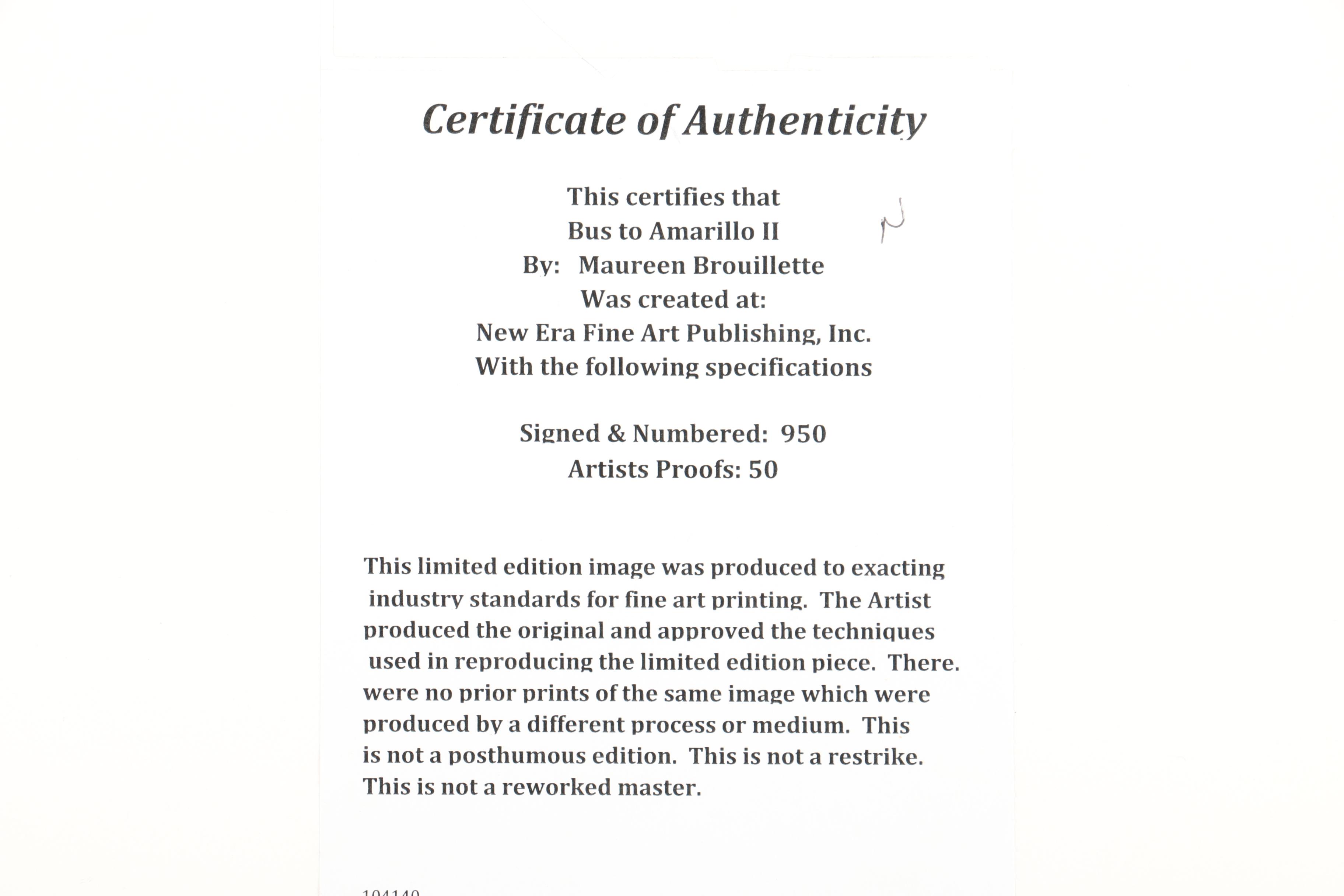 Maureen Brouillette Limited Edition Giclee "Bus to Amarillo II"