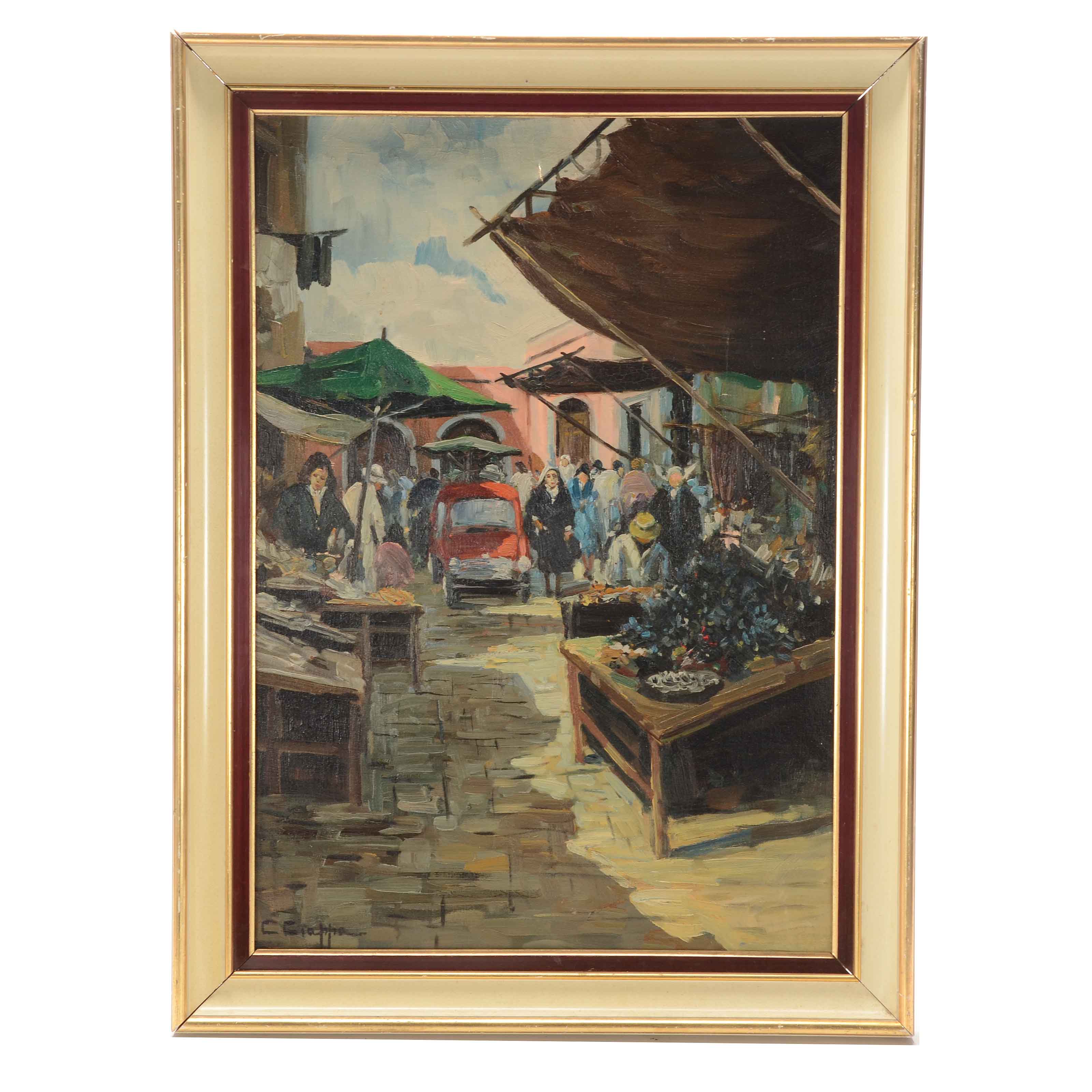 Carlo Ciappa Signed Oil Painting of Street Scene