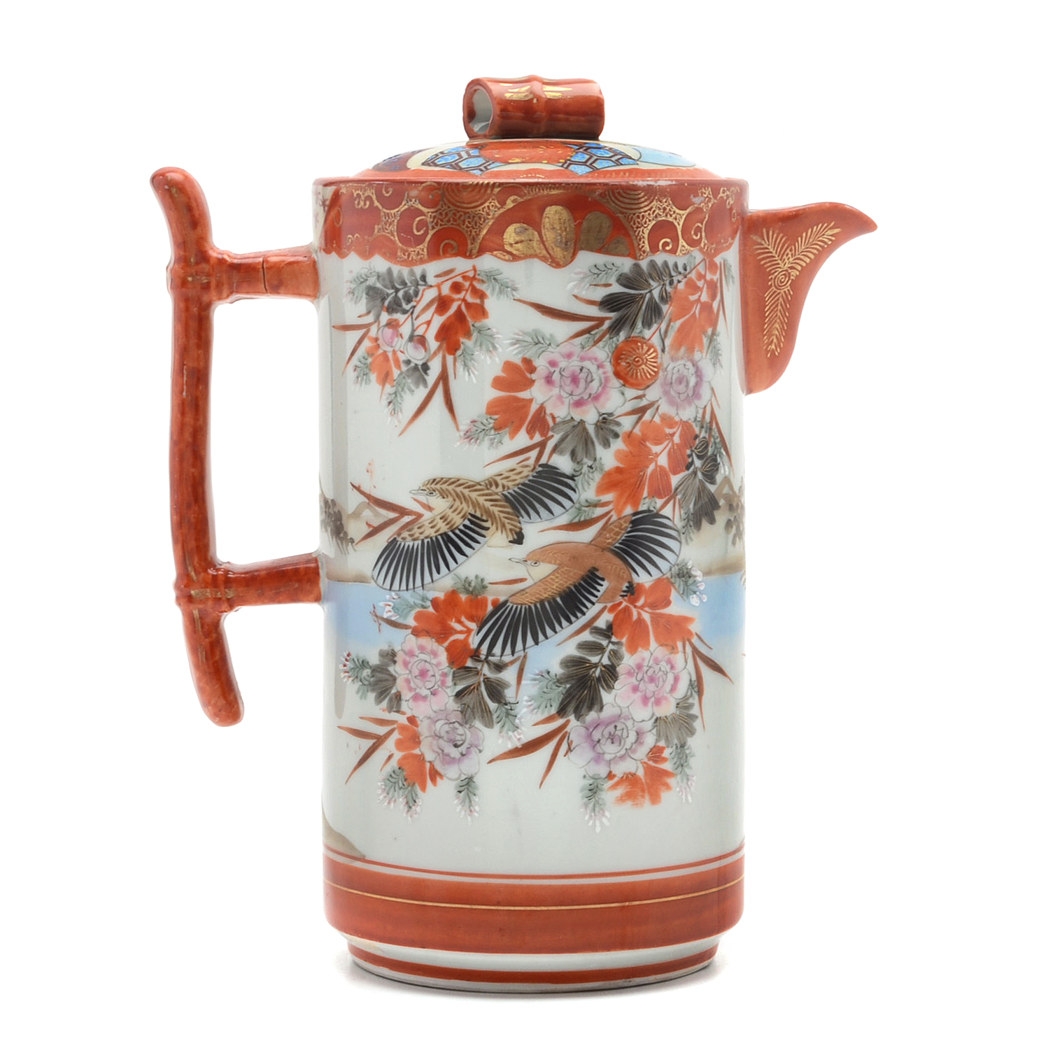 Antique Hand Painted and Signed Japanese Teapot Illustrating Fenghuang