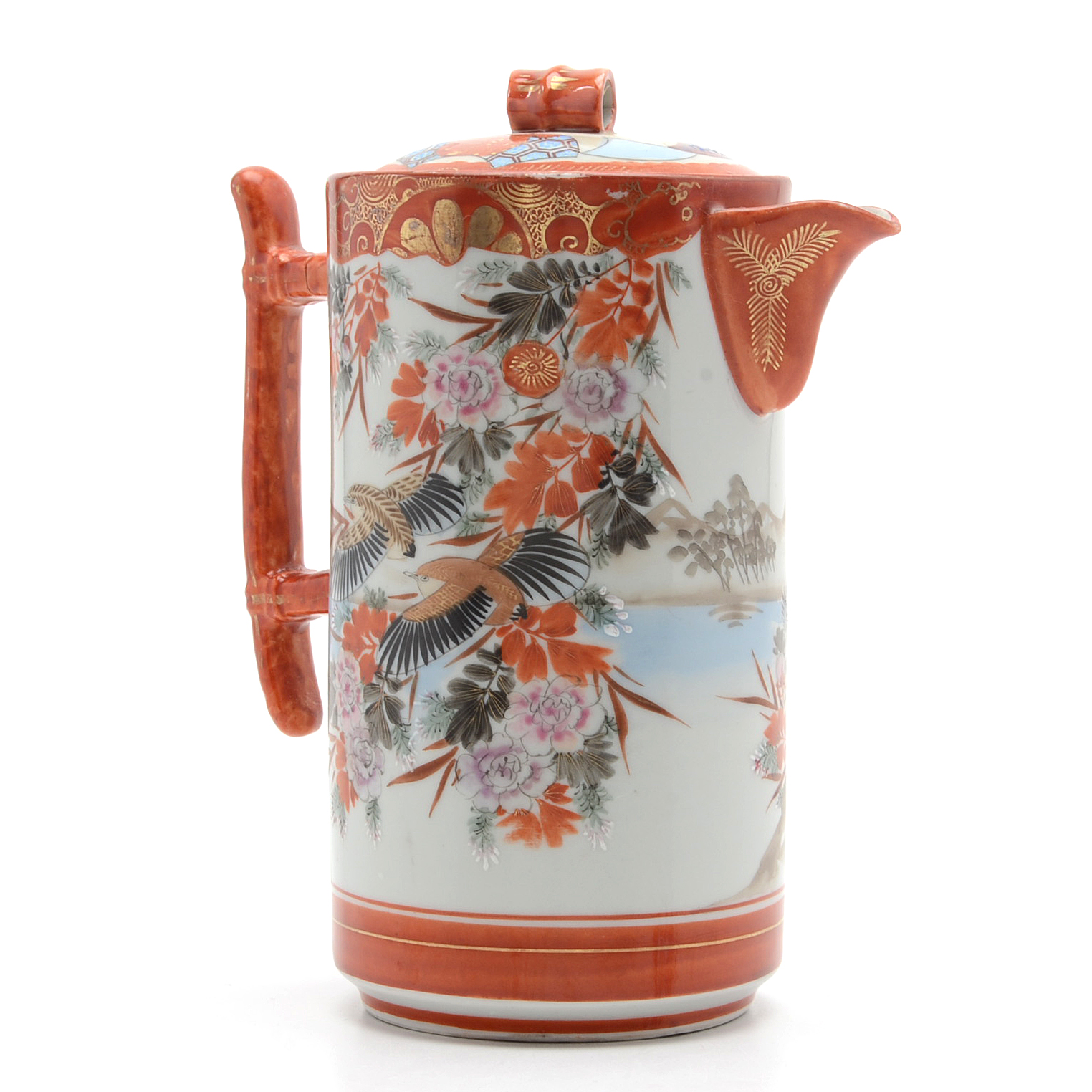 Antique Hand Painted and Signed Japanese Teapot Illustrating Fenghuang