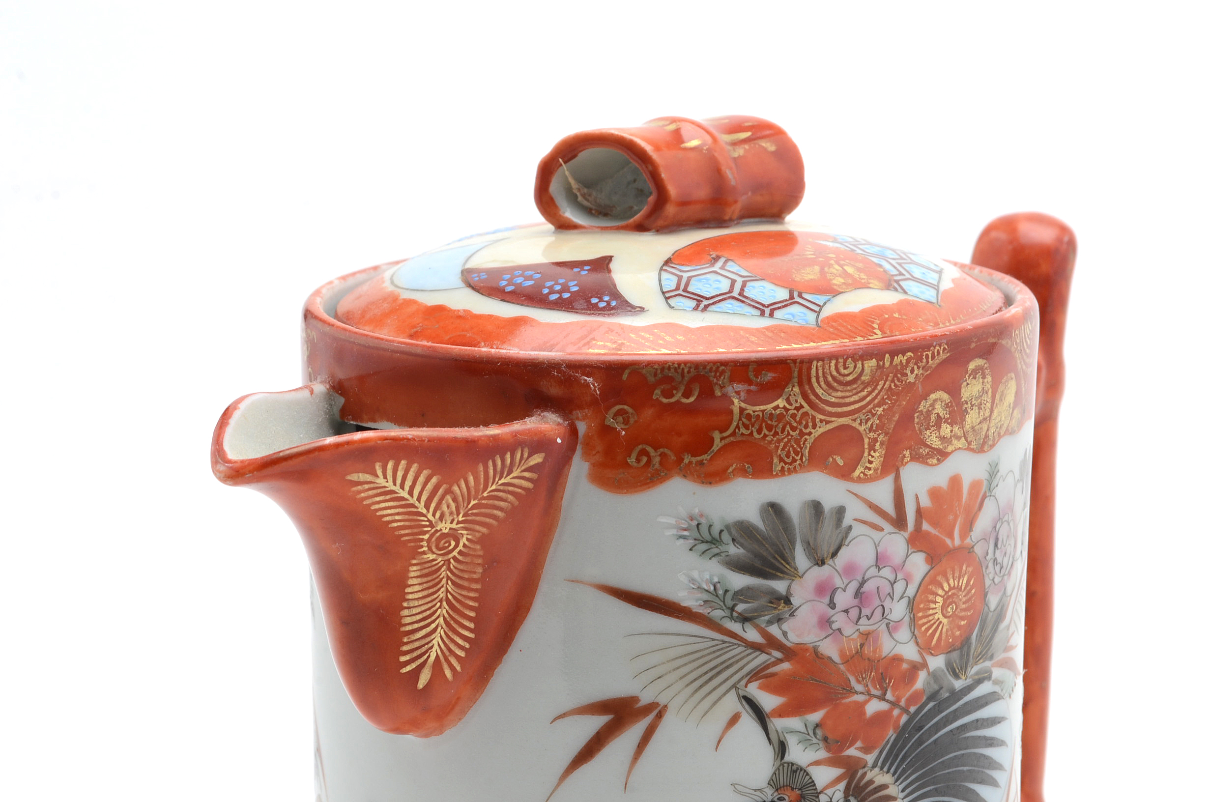 Antique Hand Painted and Signed Japanese Teapot Illustrating Fenghuang