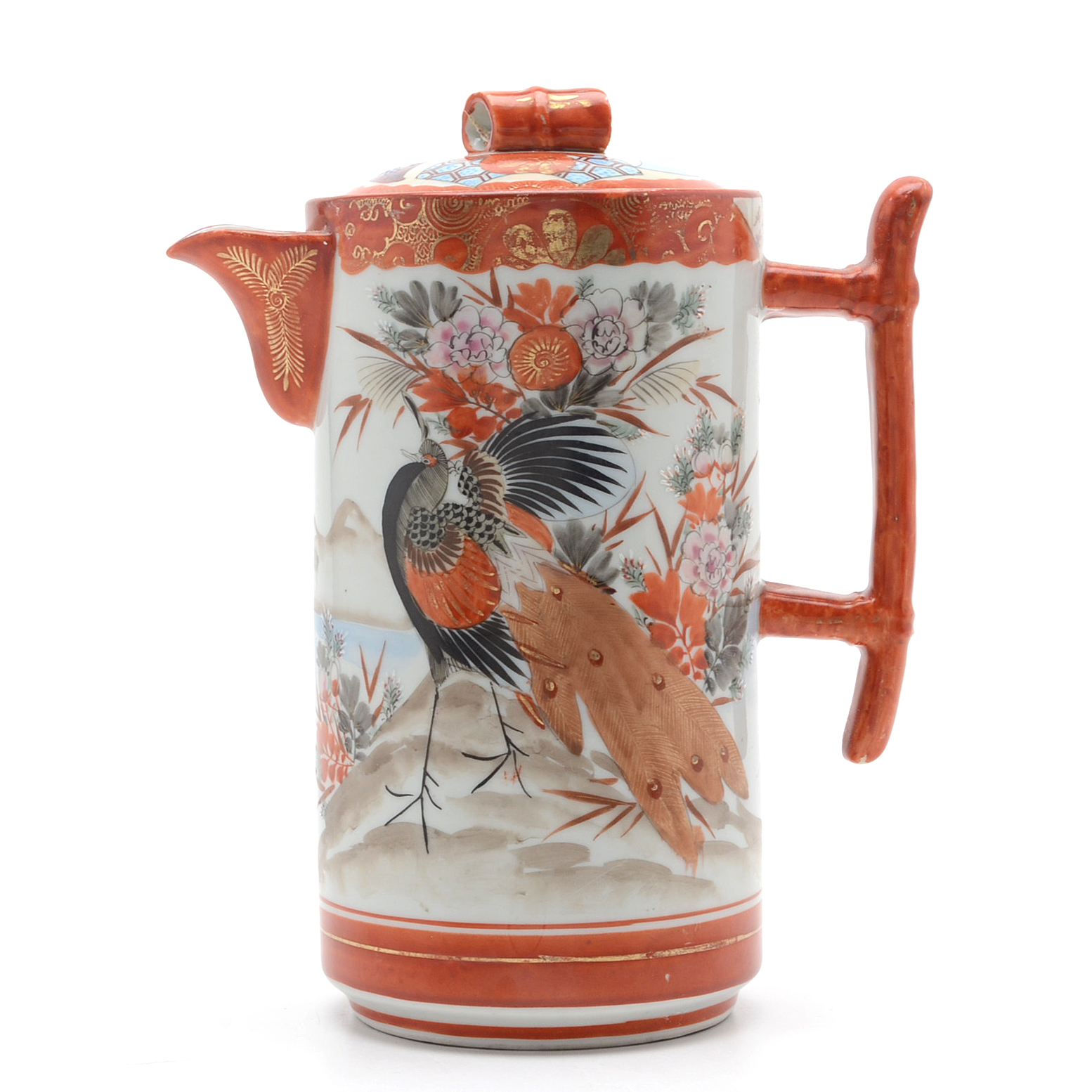 Antique Hand Painted and Signed Japanese Teapot Illustrating Fenghuang