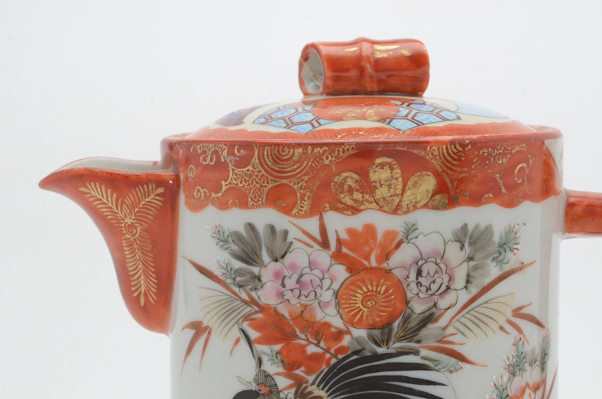 Antique Hand Painted and Signed Japanese Teapot Illustrating Fenghuang