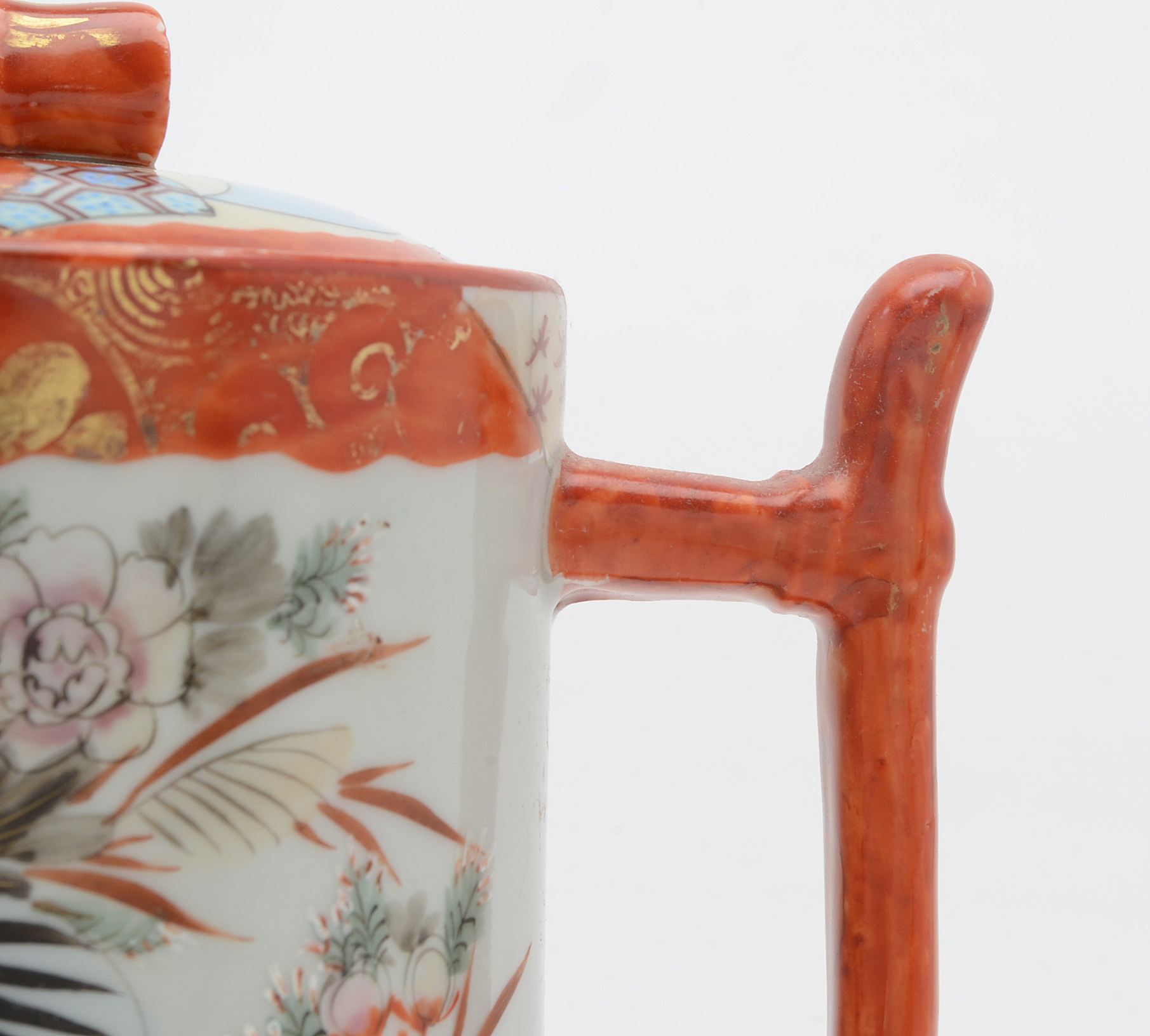 Antique Hand Painted and Signed Japanese Teapot Illustrating Fenghuang