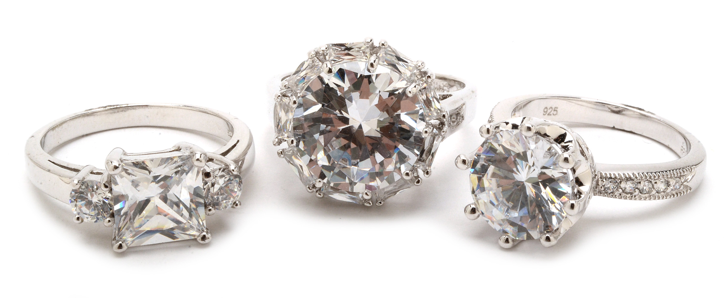 Sterling Silver Rings With Large Cubic Zirconias