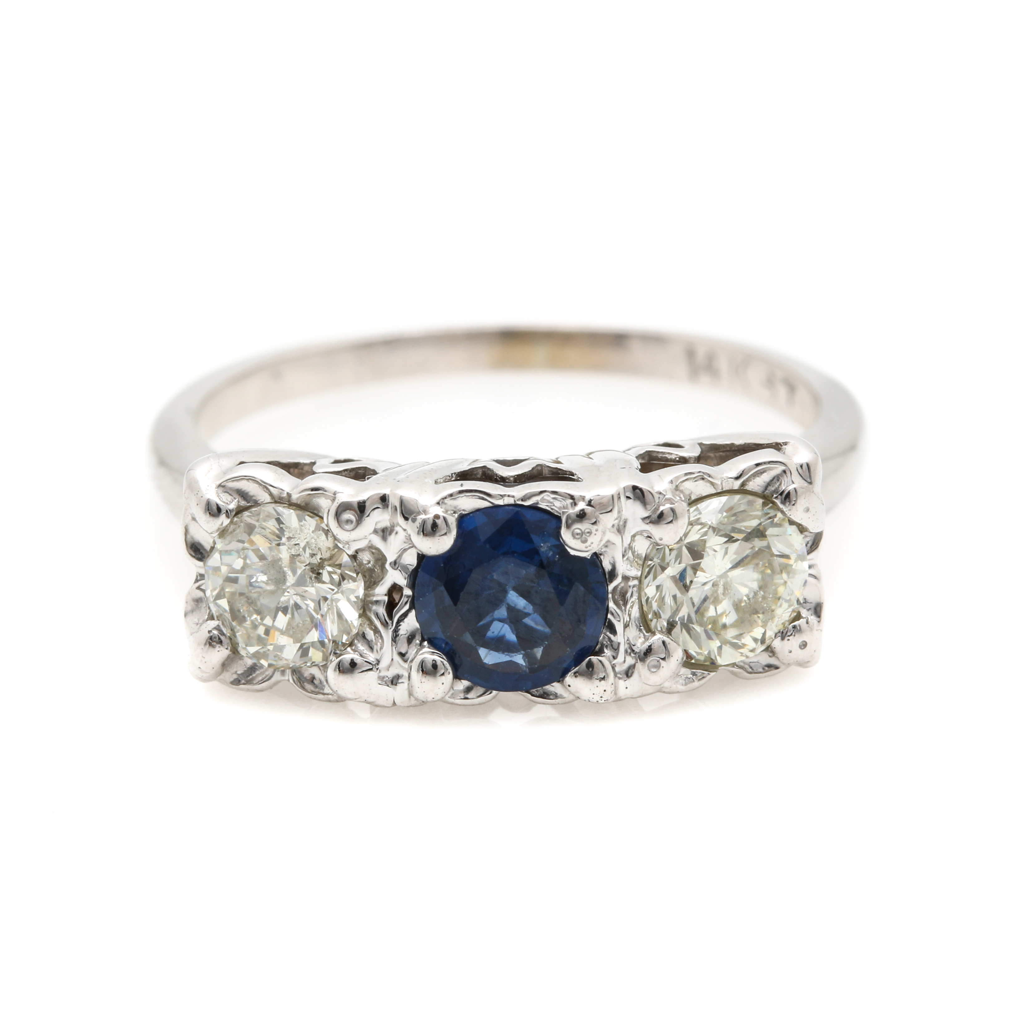 14K White Gold Sapphire and Diamond Ring