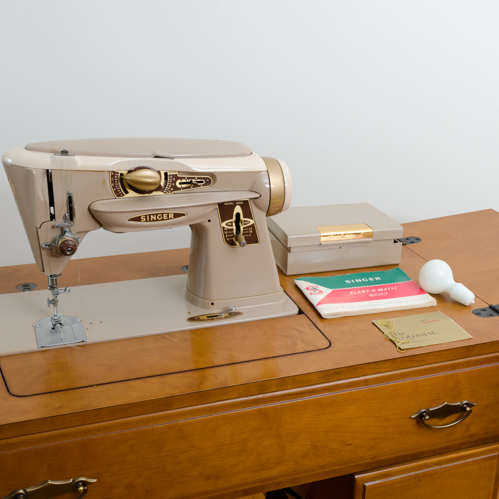 Singer "Slant-O-Matic 500" Sewing Machine with Cabinet