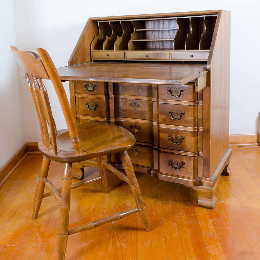 Colonial Style Maple Fall-Front Desk and Chair by Maddox