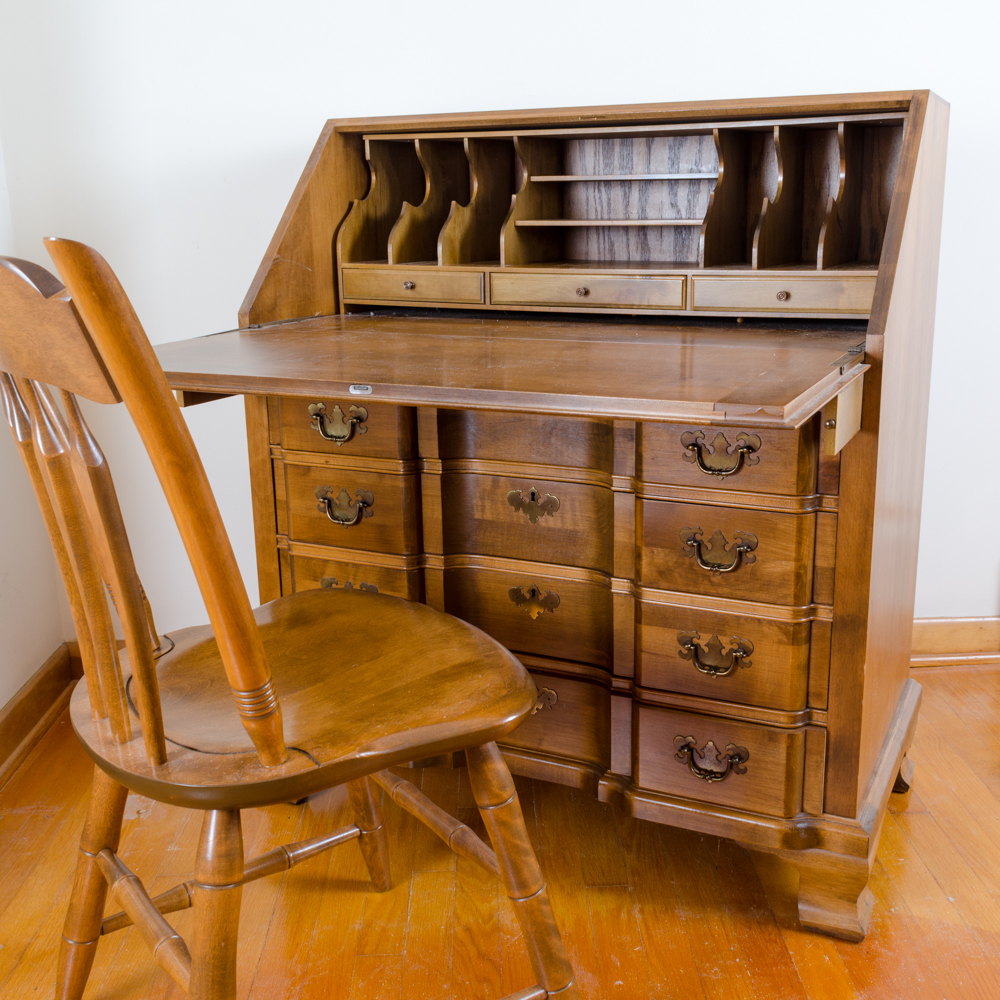 Colonial Style Maple Fall-Front Desk and Chair by Maddox