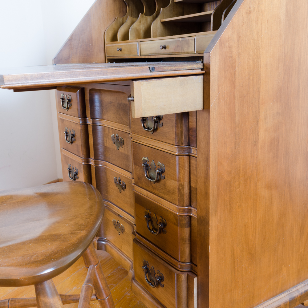 Colonial Style Maple Fall-Front Desk and Chair by Maddox