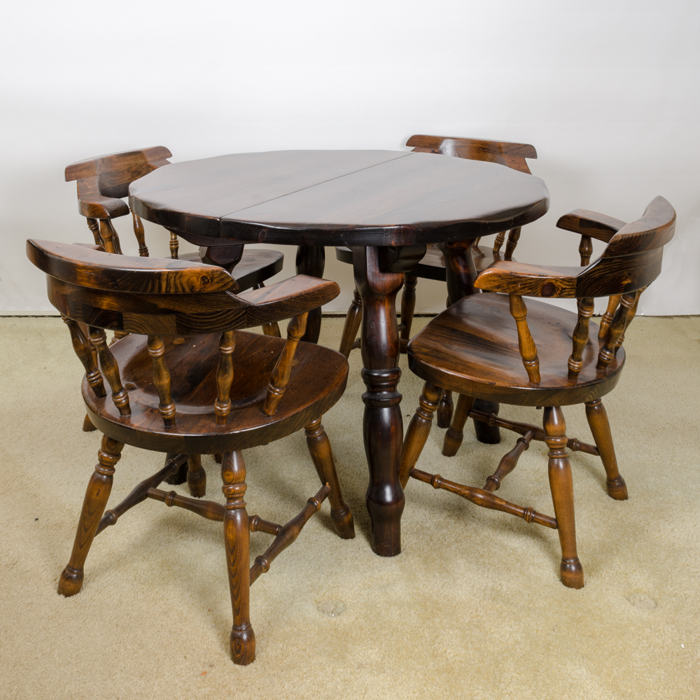 Vintage Pine Table with Leaf Inserts and Captains Chairs