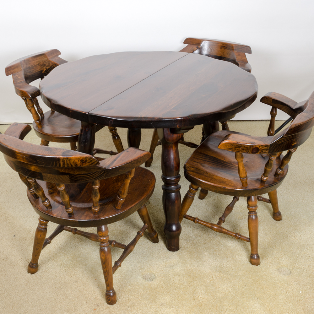 Vintage Pine Table with Leaf Inserts and Captains Chairs