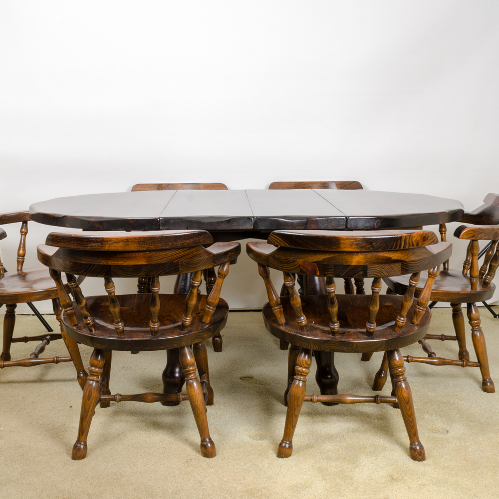 Vintage Pine Table with Leaf Inserts and Captains Chairs