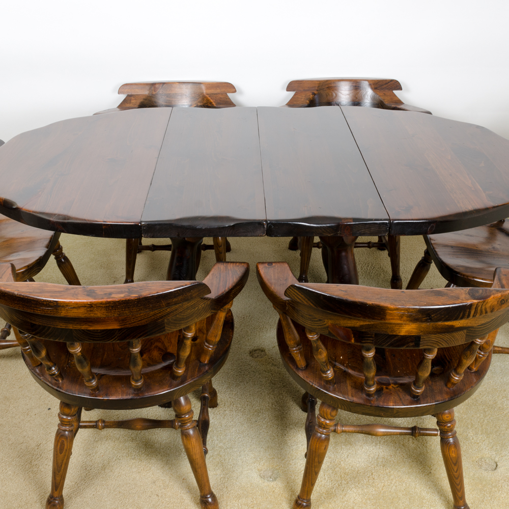 Vintage Pine Table with Leaf Inserts and Captains Chairs