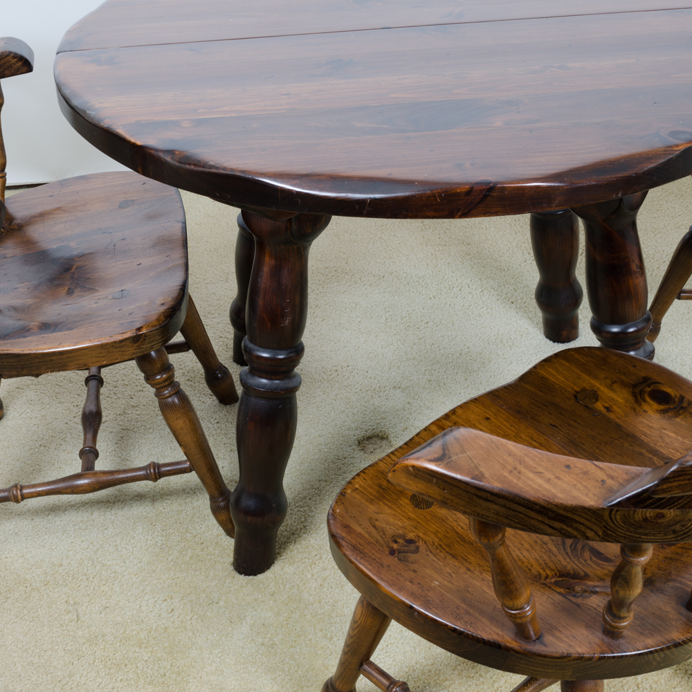 Vintage Pine Table with Leaf Inserts and Captains Chairs
