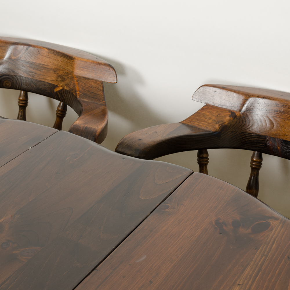 Vintage Pine Table with Leaf Inserts and Captains Chairs