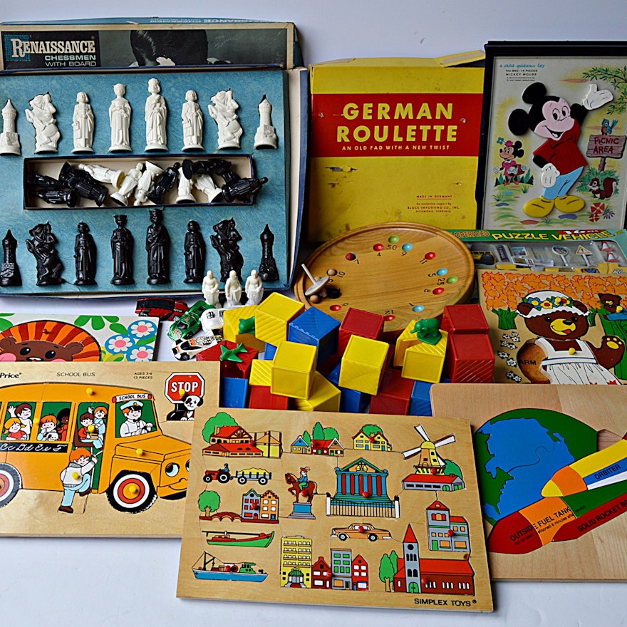 Vintage Children's Wooden Puzzles, Board Games