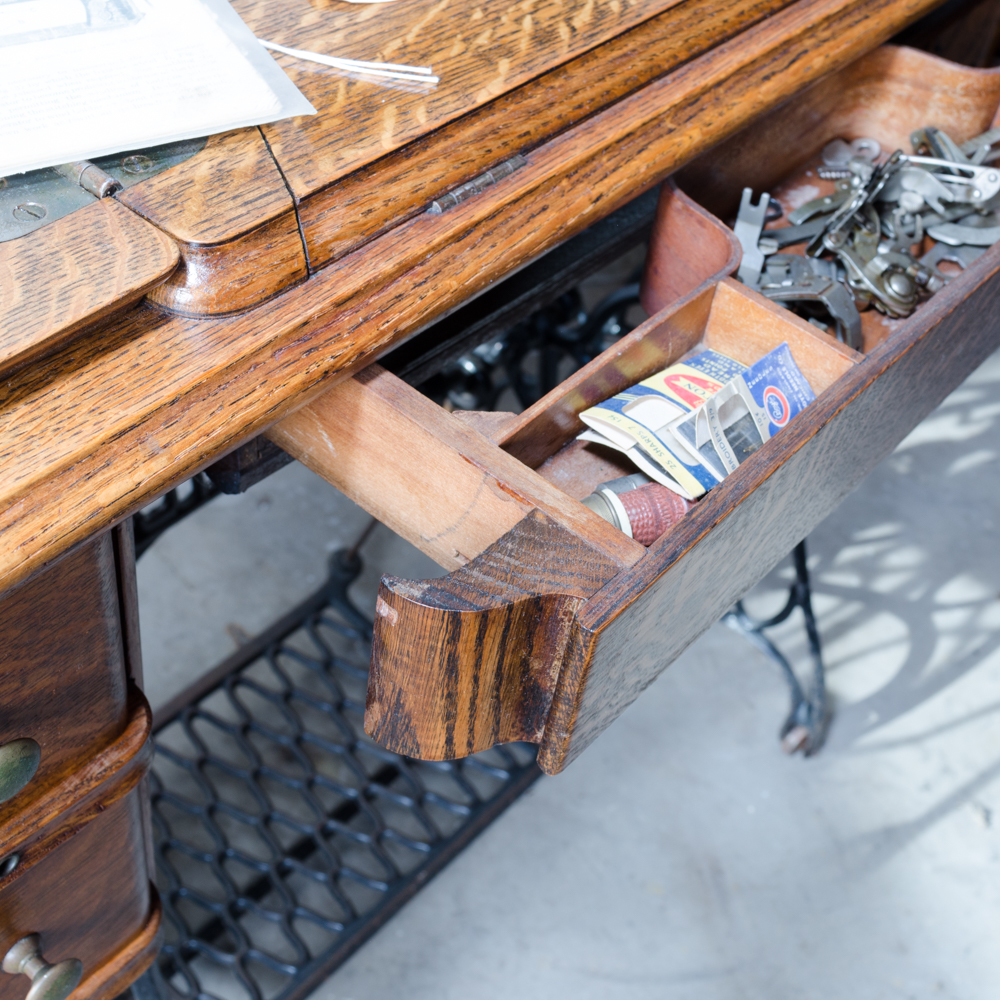 Antique Singer Sewing Machine and Treadle Table