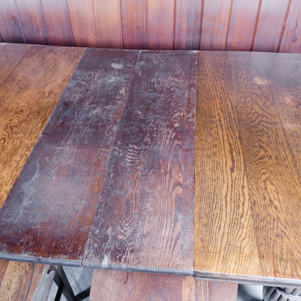 Vintage Oak Dining Table with Leaf Inserts and Chairs