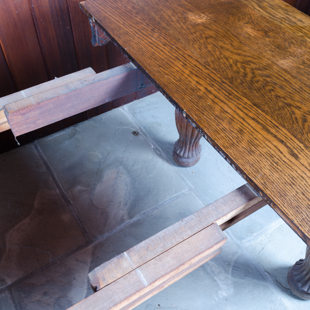 Vintage Oak Dining Table with Leaf Inserts and Chairs