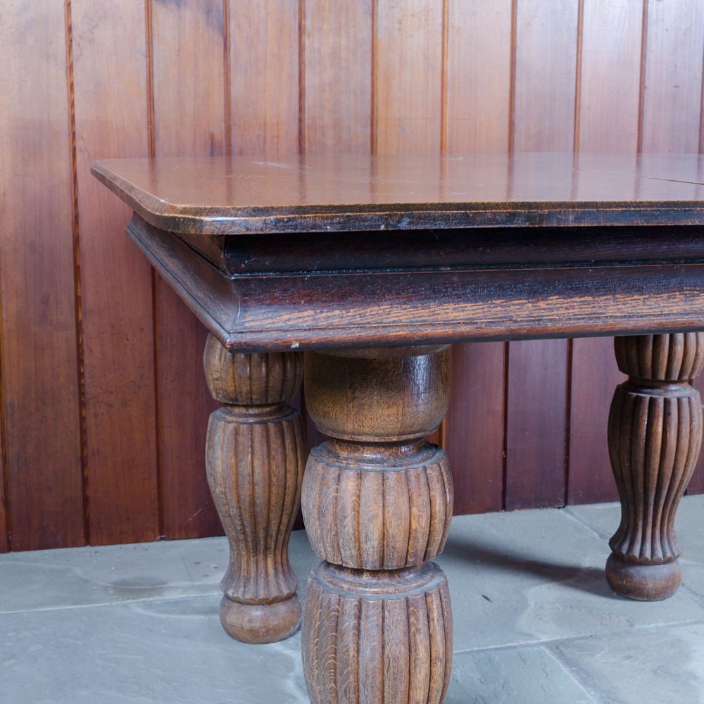 Vintage Oak Dining Table with Leaf Inserts and Chairs