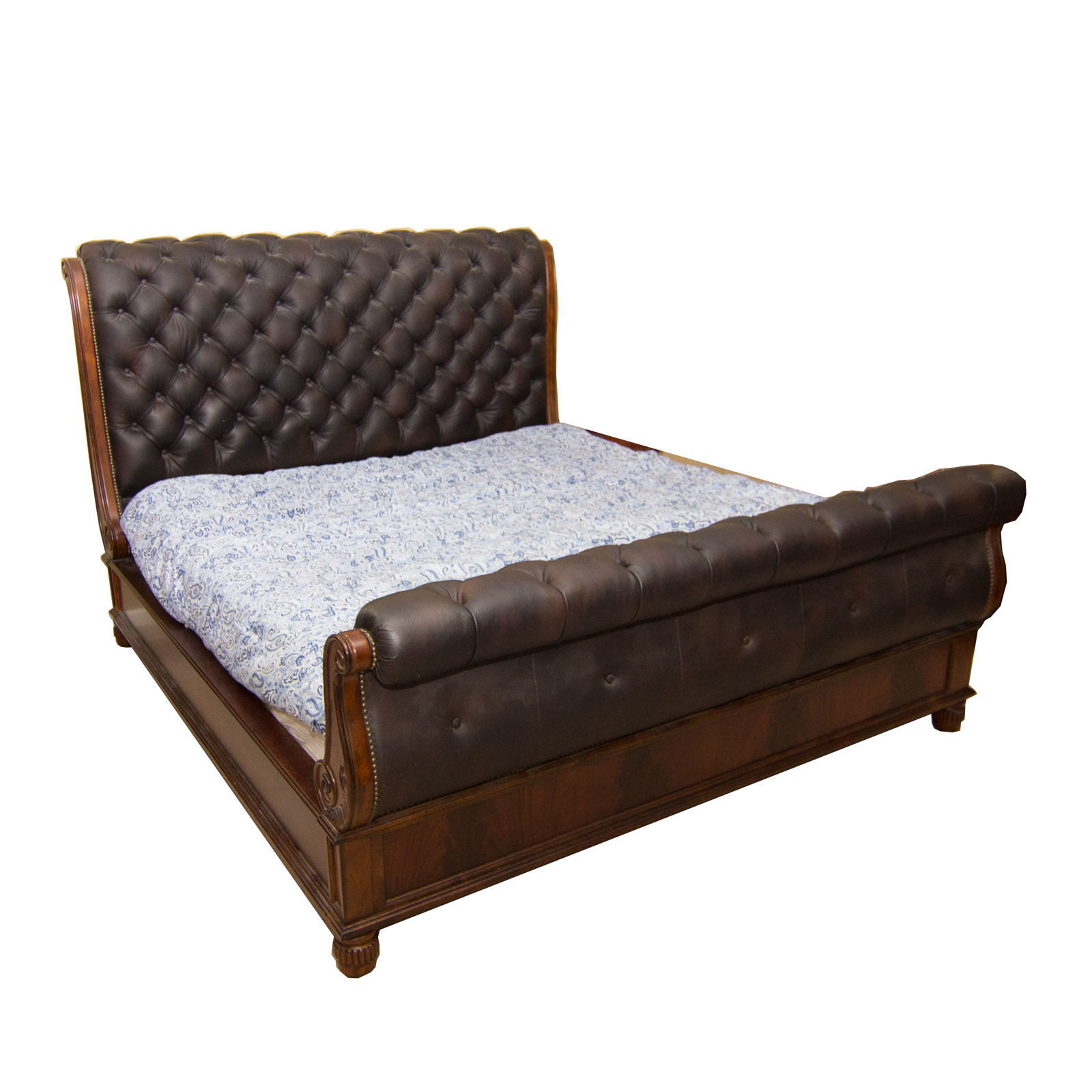 King-Size Tufted Leather Sleigh Bed Frame