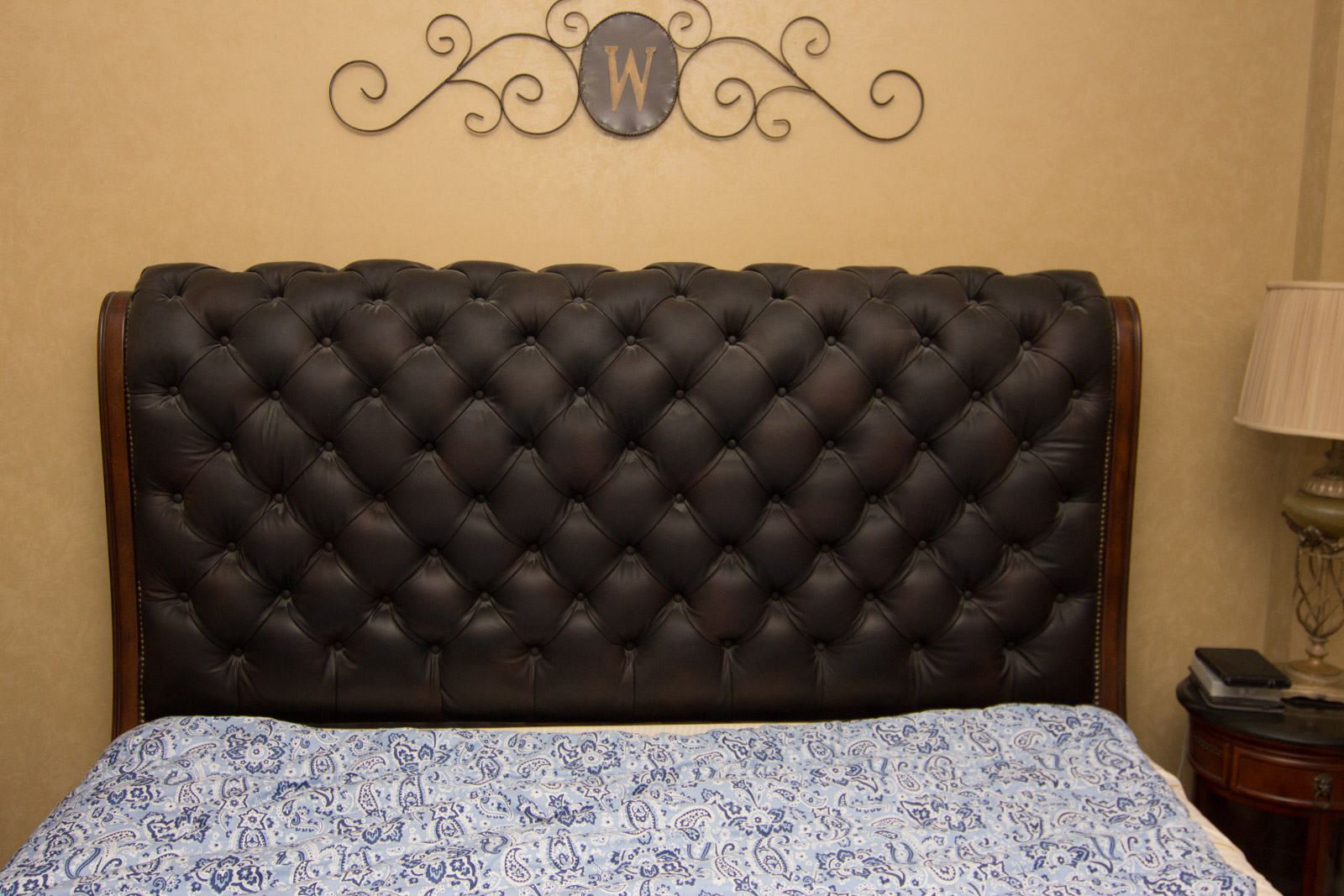 King-Size Tufted Leather Sleigh Bed Frame