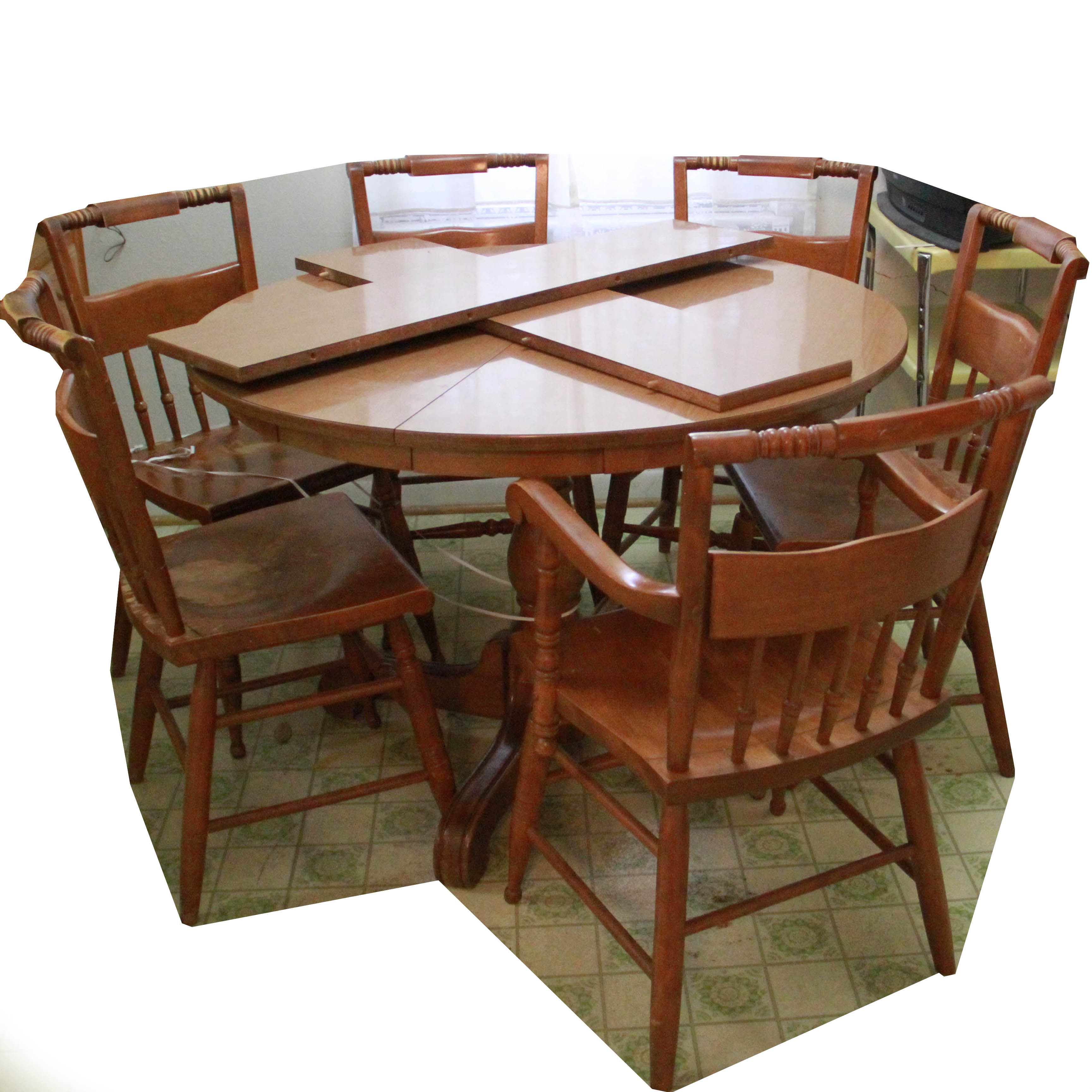 Vintage Dining Table with Leaf Inserts and Chairs
