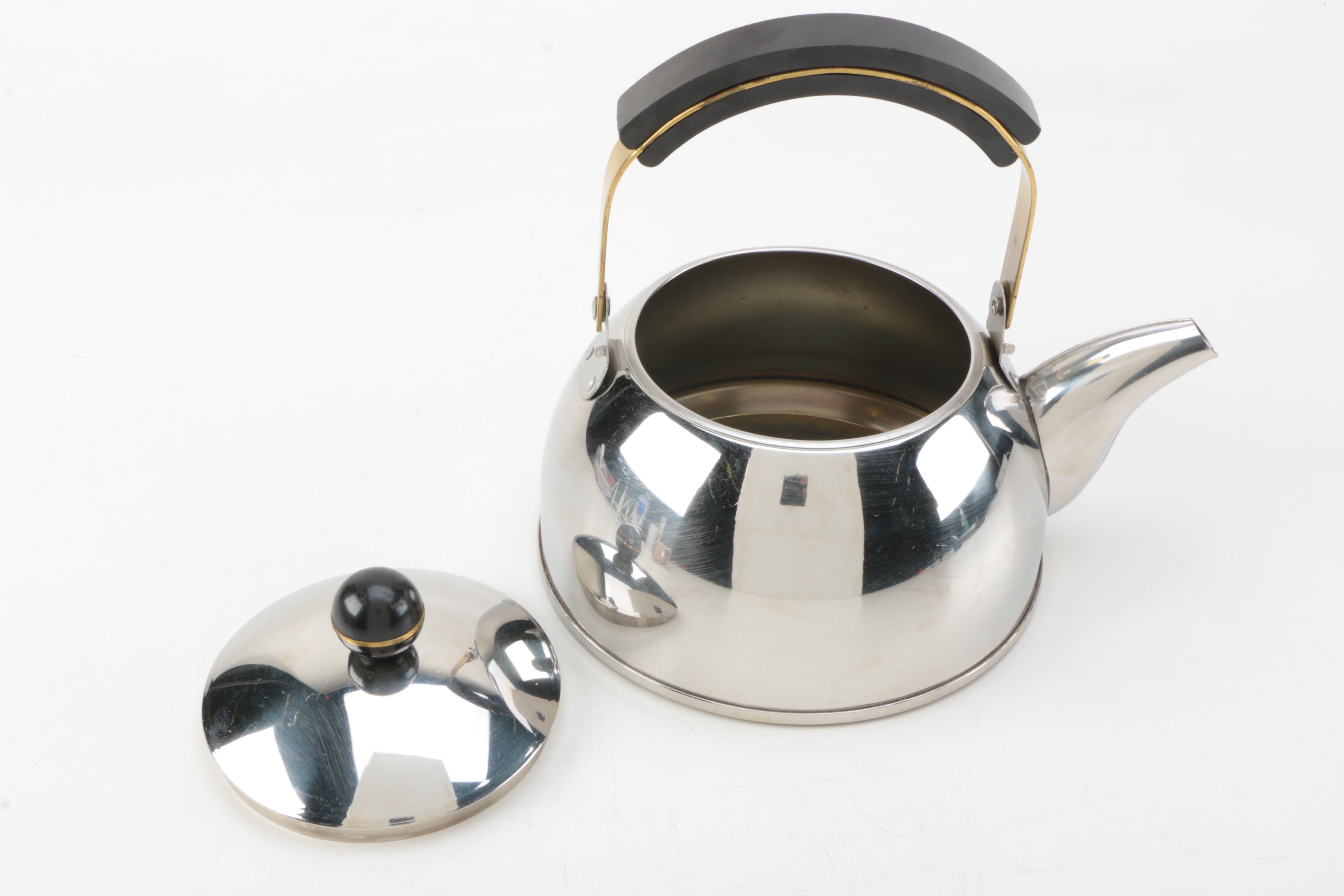 Stainless Steel Tea Kettle with Empire Crafts Silver Plate Sugar and Creamer