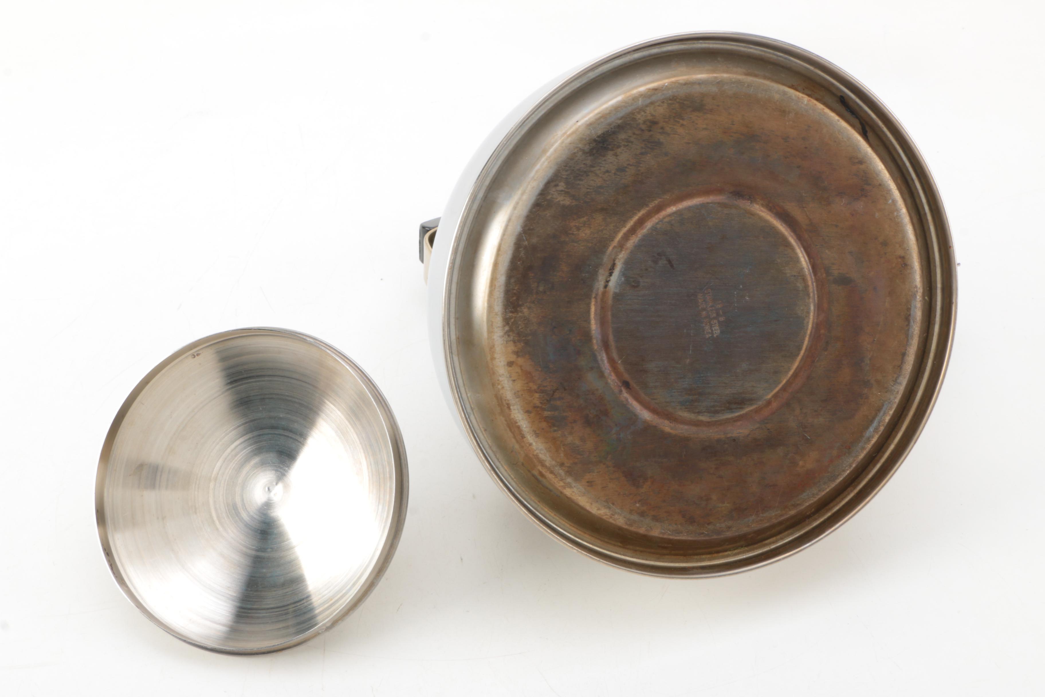 Stainless Steel Tea Kettle with Empire Crafts Silver Plate Sugar and Creamer