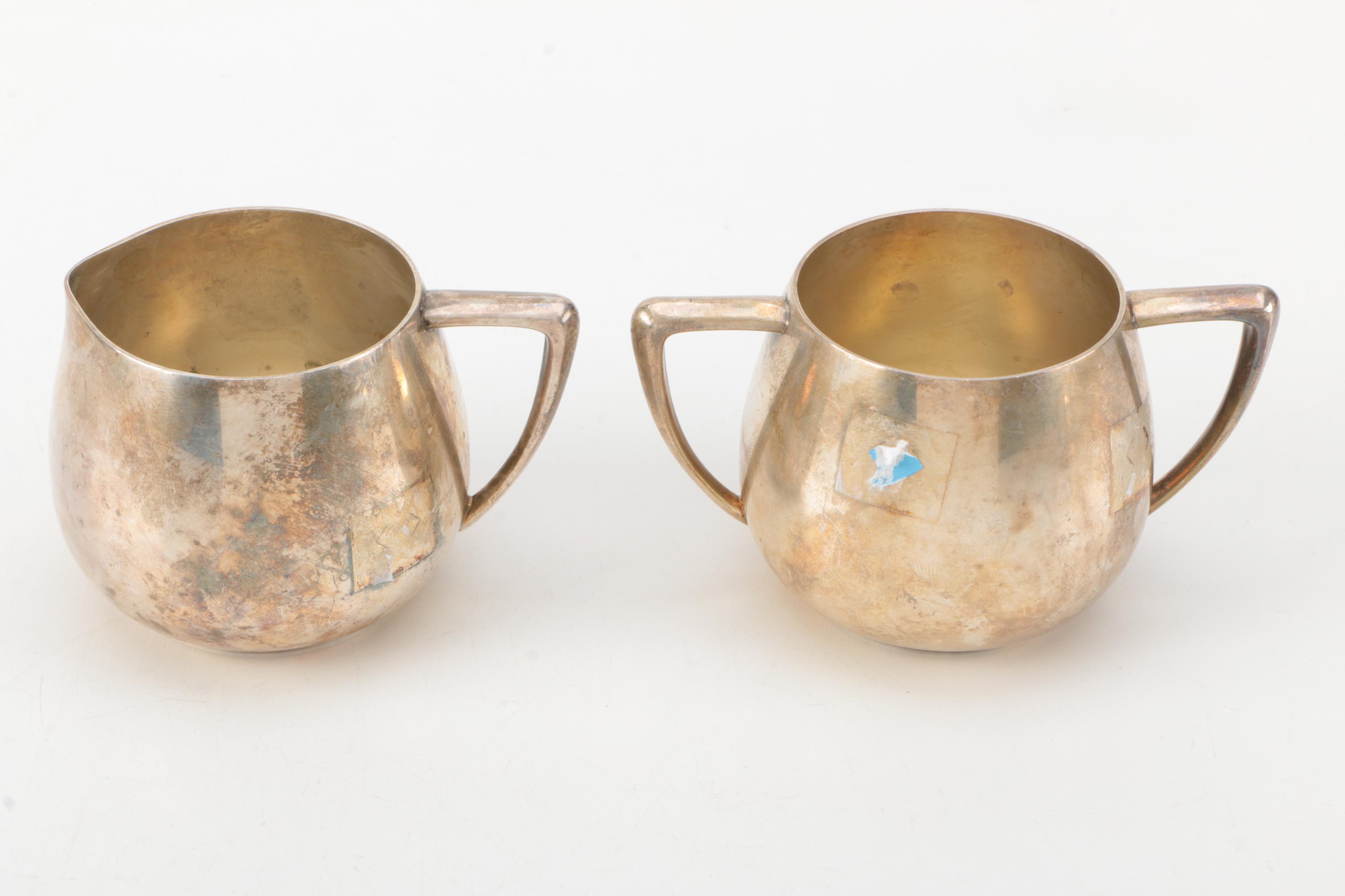 Stainless Steel Tea Kettle with Empire Crafts Silver Plate Sugar and Creamer