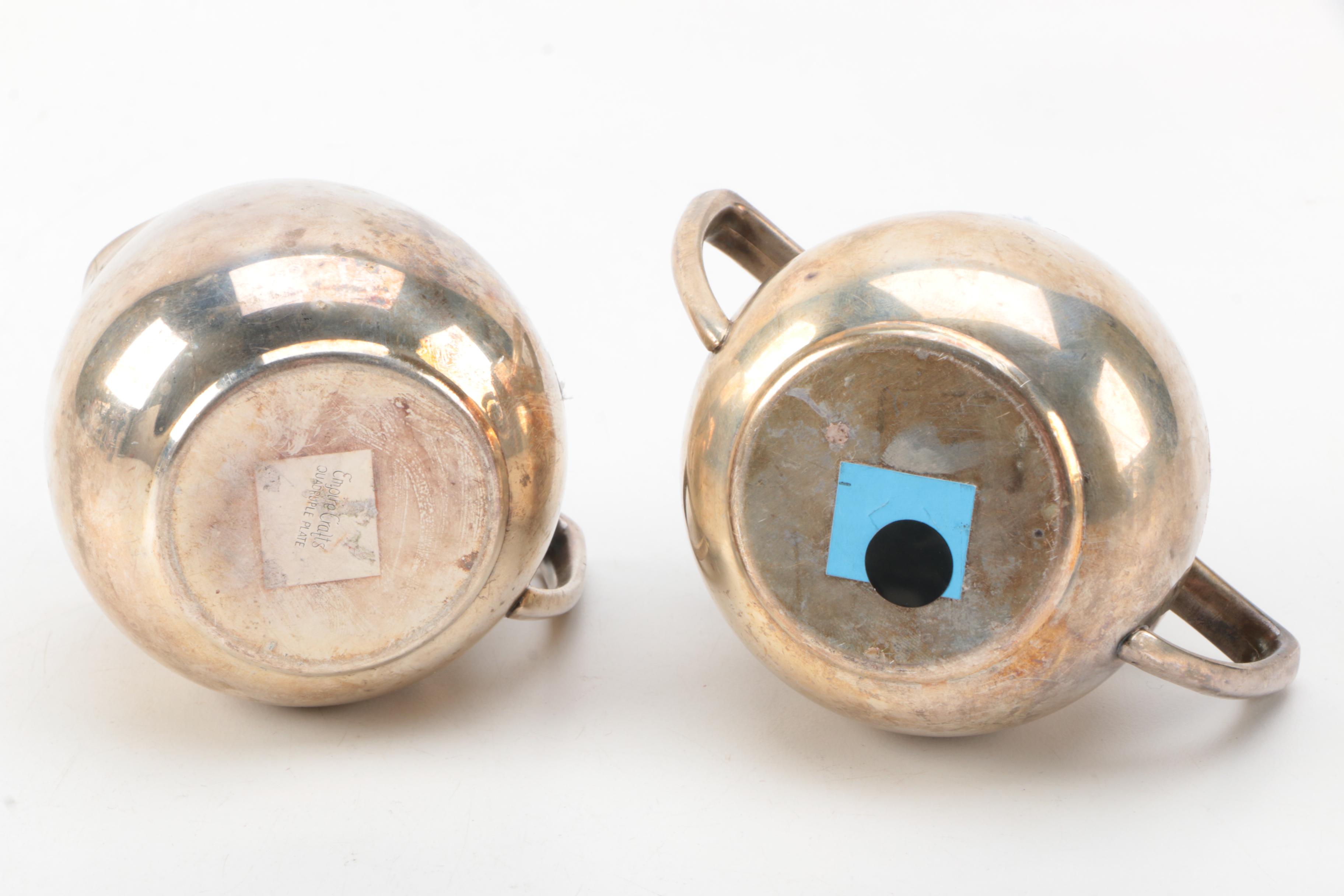 Stainless Steel Tea Kettle with Empire Crafts Silver Plate Sugar and Creamer