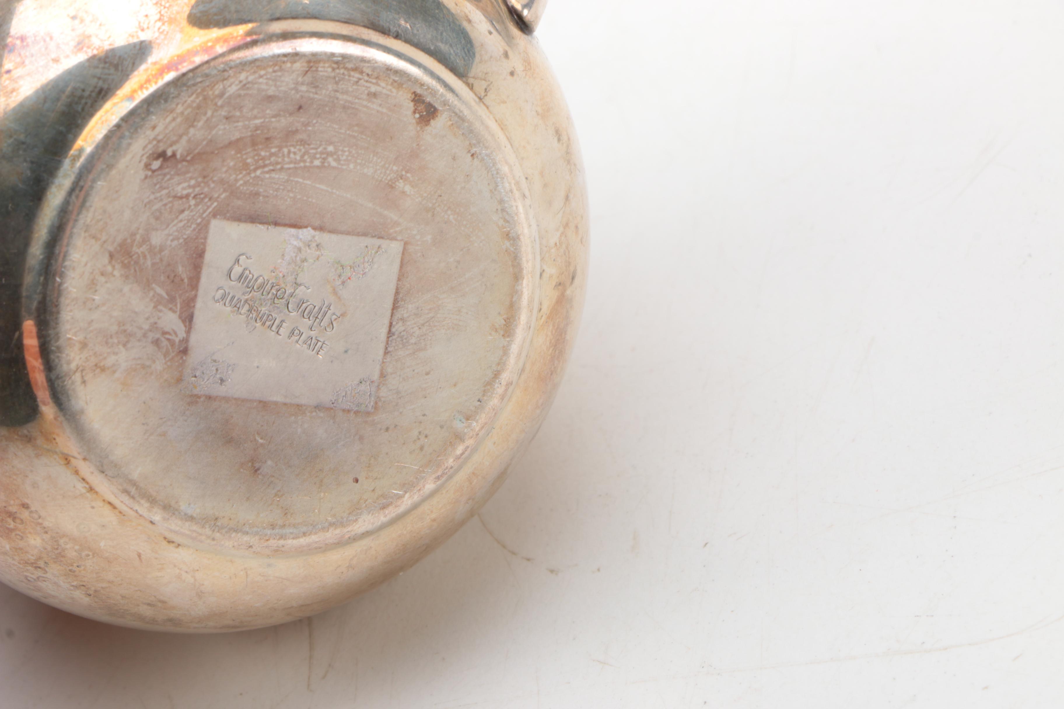 Stainless Steel Tea Kettle with Empire Crafts Silver Plate Sugar and Creamer