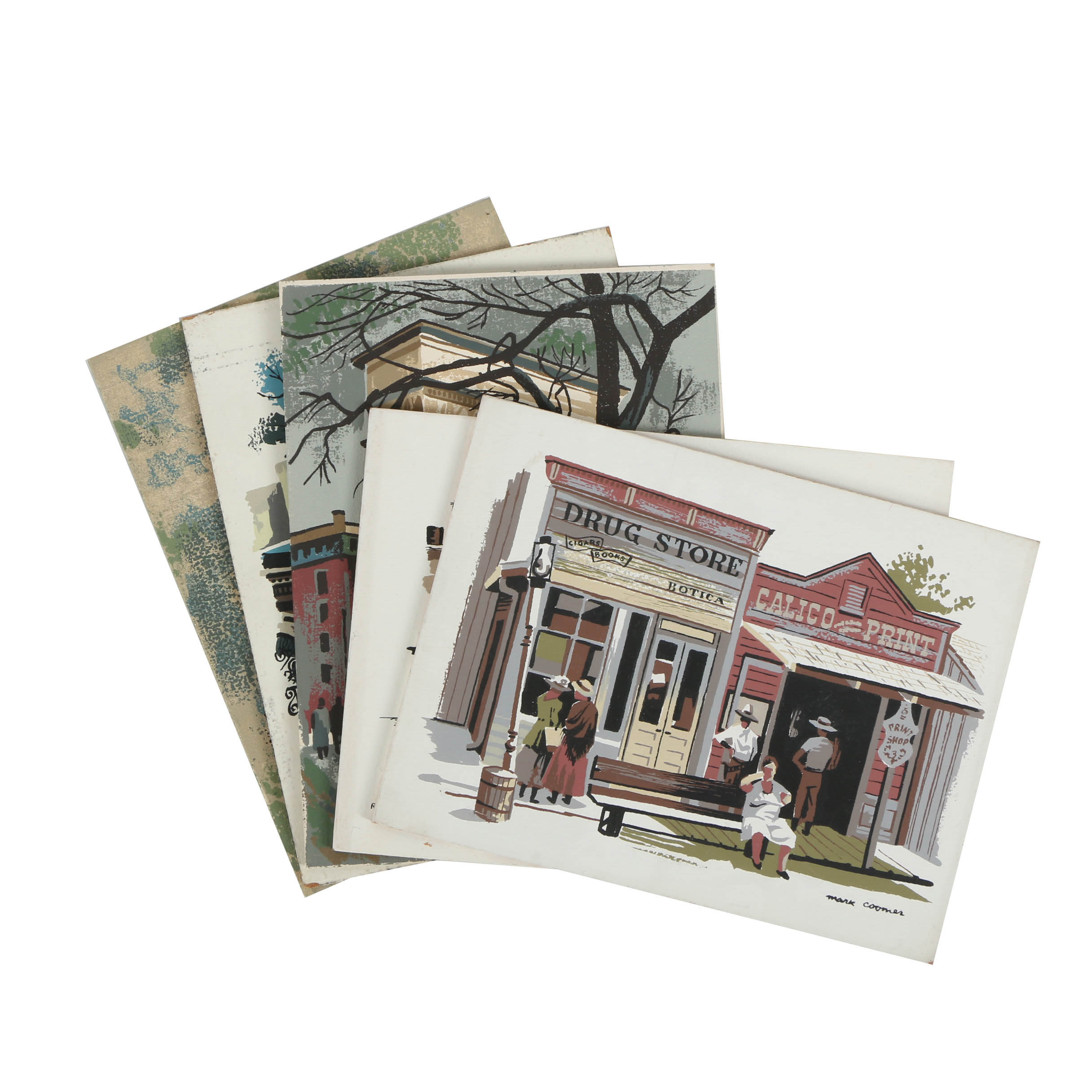 Collection of Mark Coomer Serigraphs on Boards of Architecture and Figures