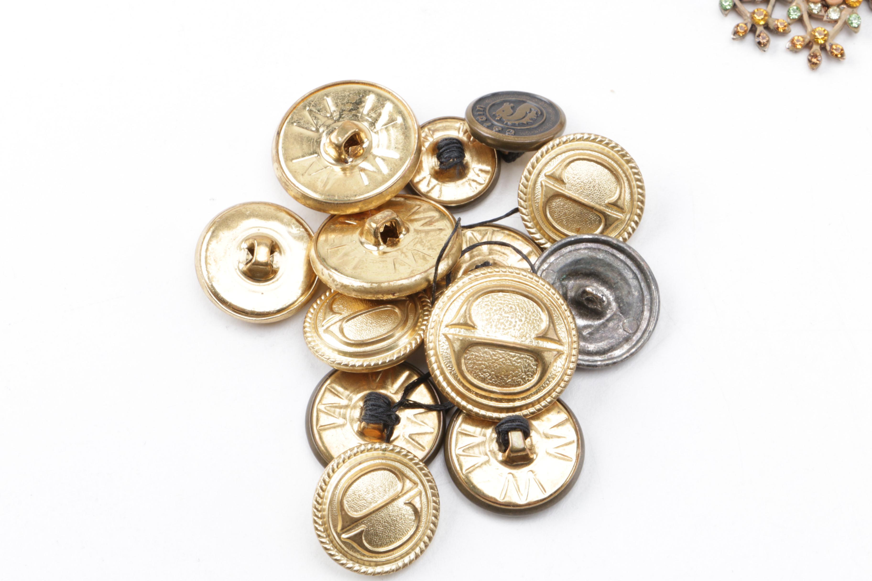 Assortment of Costume Jewelry Including Chanel Buttons
